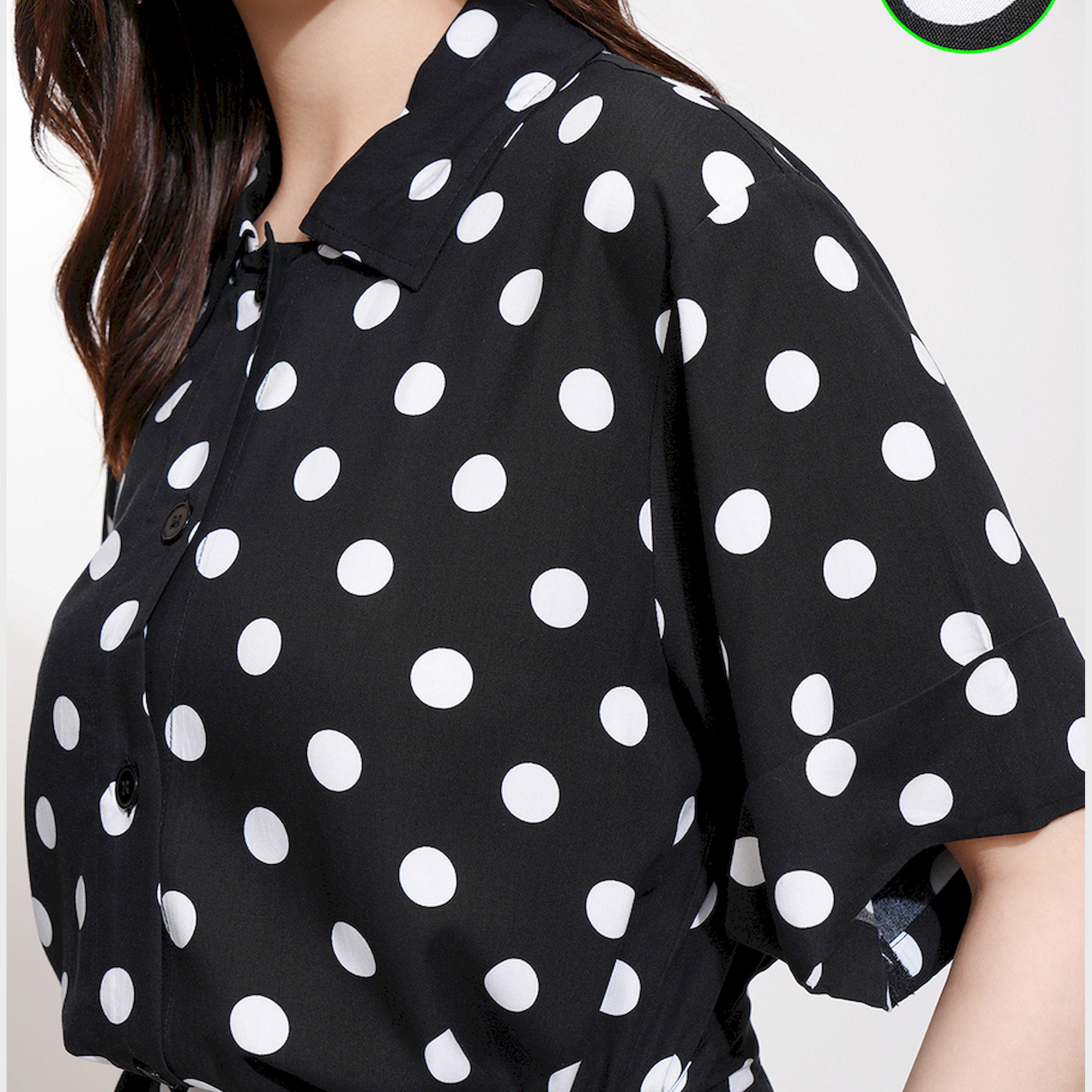 Tokyo Talkies X Styli Polka Dot Printed Button Down Shirt Midi Dress-women-clothing-dresses-image-4