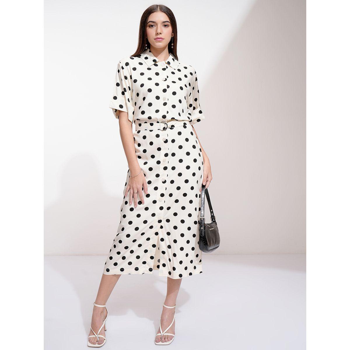 Tokyo Talkies X Styli Polka Dot Print Belted Shirt Midi Dress-women-clothing-dresses-image-1
