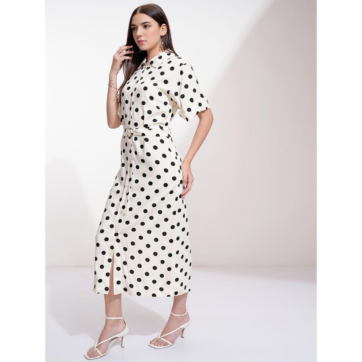 Tokyo Talkies X Styli Polka Dot Print Belted Shirt Midi Dress-women-clothing-dresses-image-2