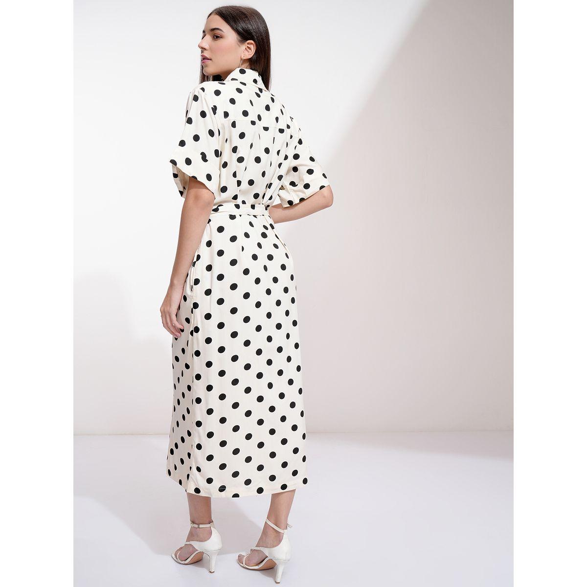 Tokyo Talkies X Styli Polka Dot Print Belted Shirt Midi Dress-women-clothing-dresses-image-3