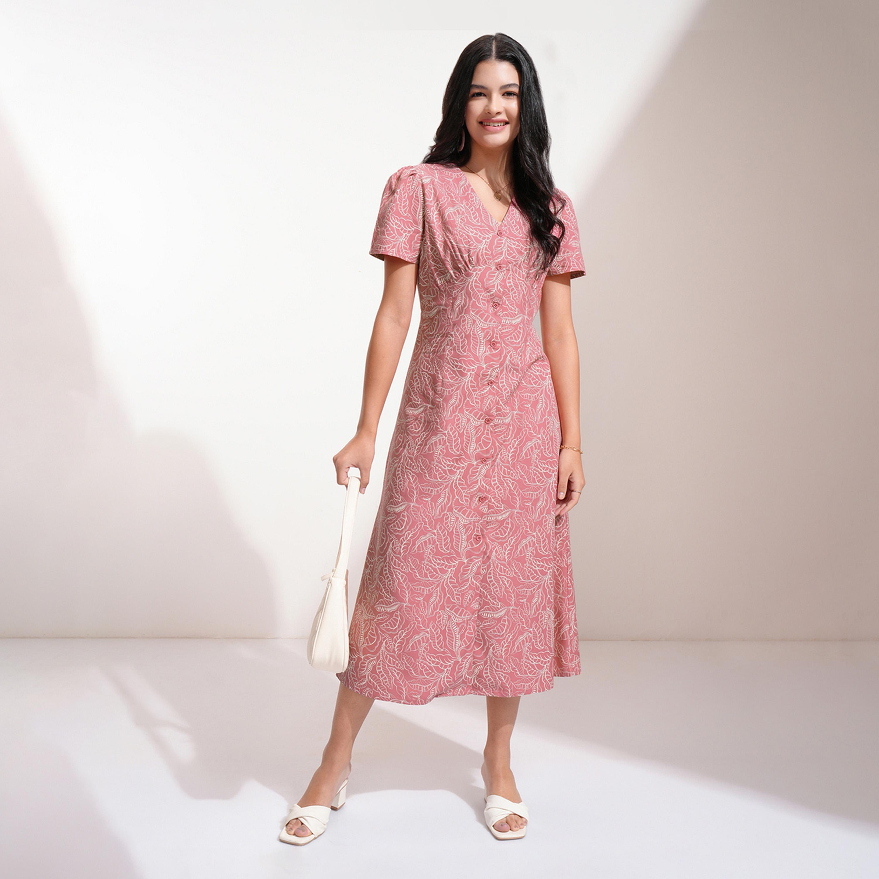 Tokyo Talkies X Styli All-Over Print Puff Sleeves A-Line Midi Dress-women-clothing-dresses-image-1