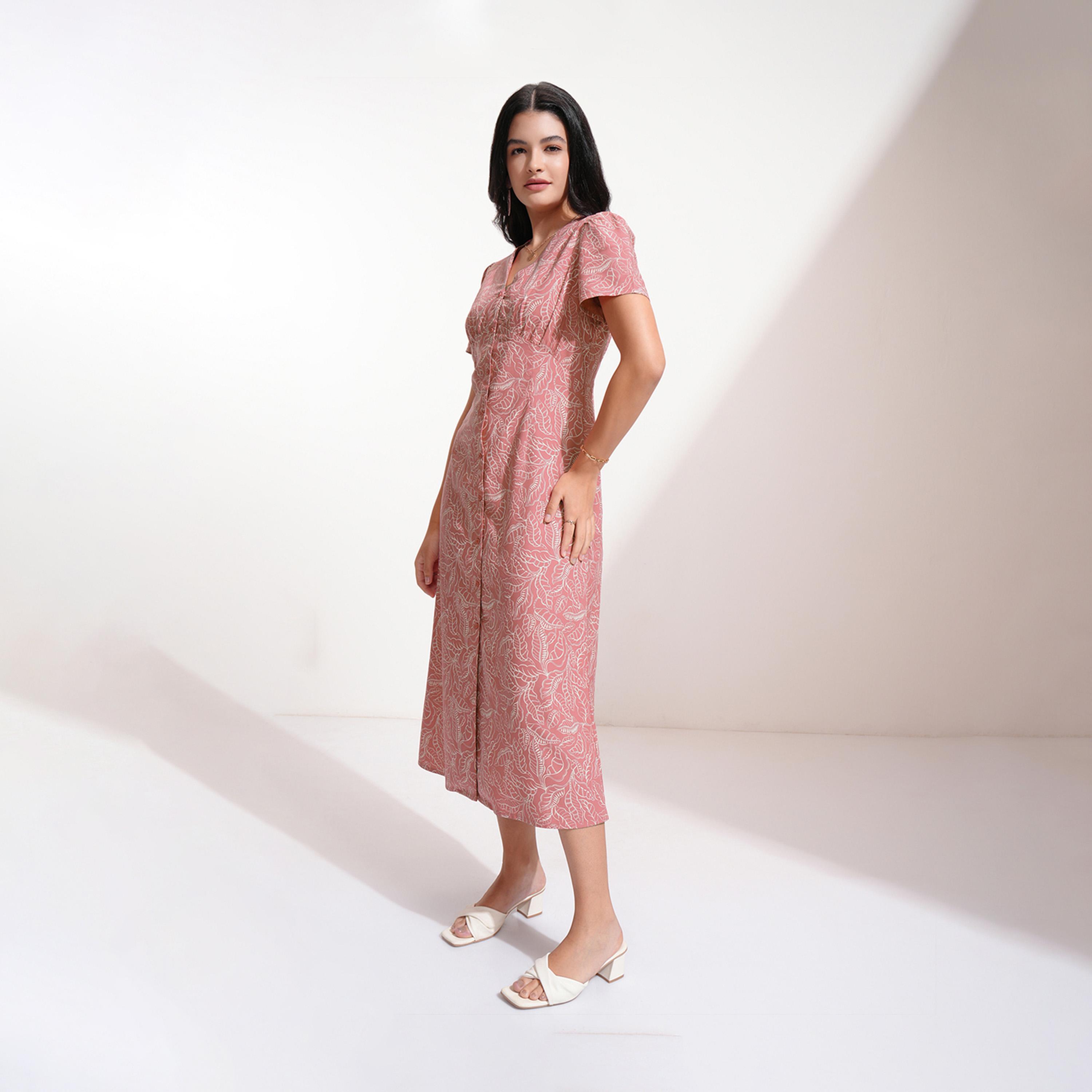 Tokyo Talkies X Styli All-Over Print Puff Sleeves A-Line Midi Dress-women-clothing-dresses-image-2