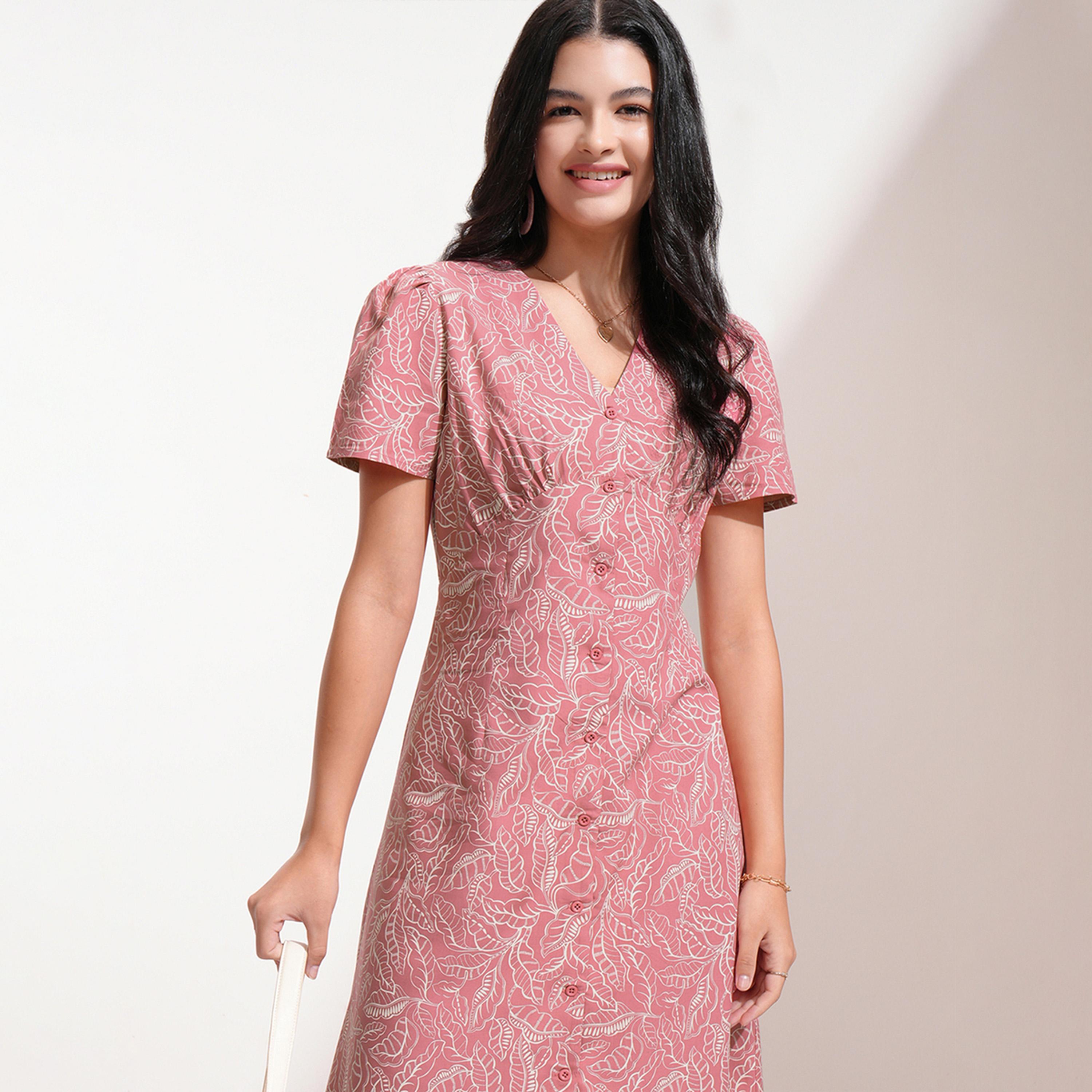 Tokyo Talkies X Styli All-Over Print Puff Sleeves A-Line Midi Dress-women-clothing-dresses-image-5