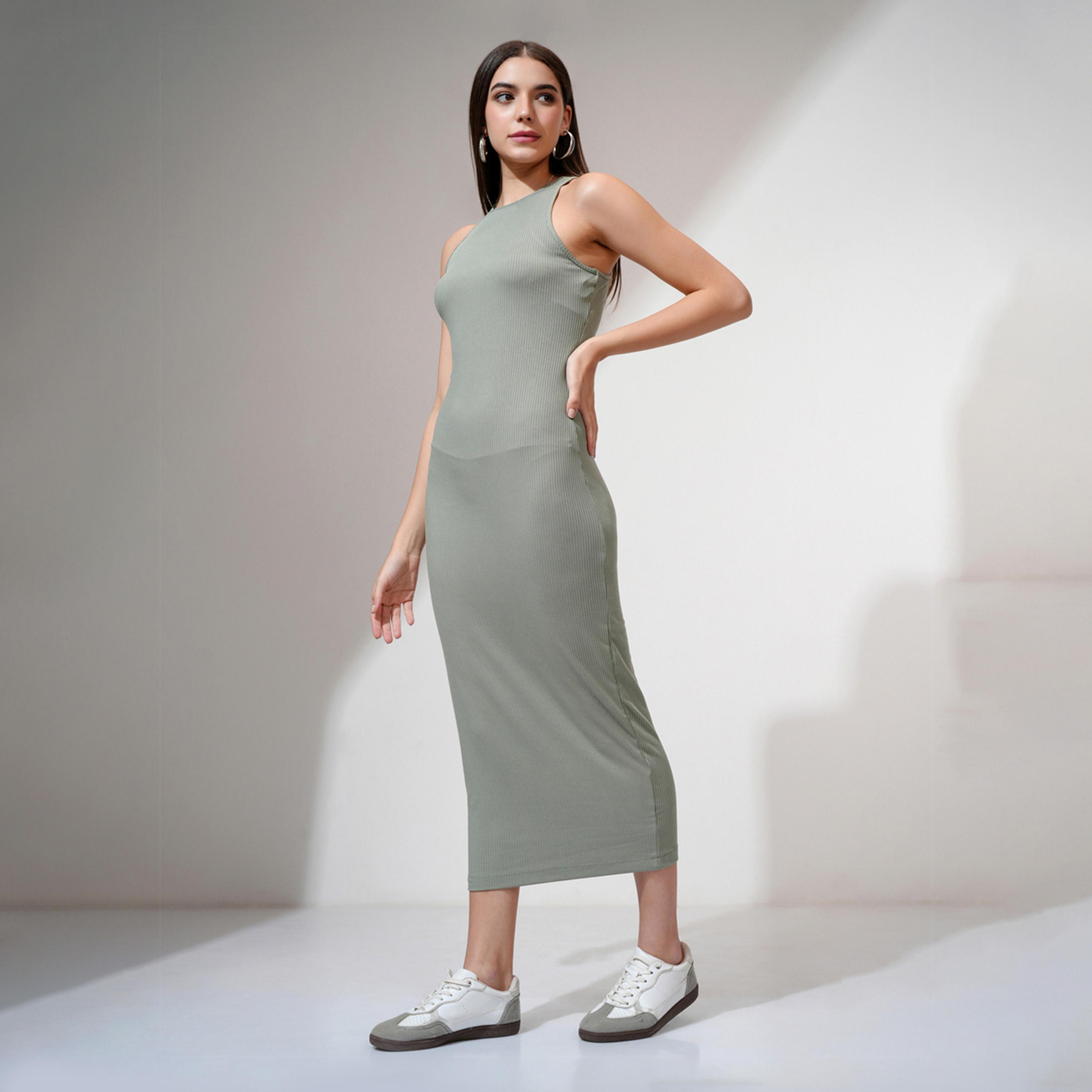Tokyo Talkies X Styli Solid Round Neck Sleeveless Bodycon Maxi Dress-women-clothing-dresses-image-1