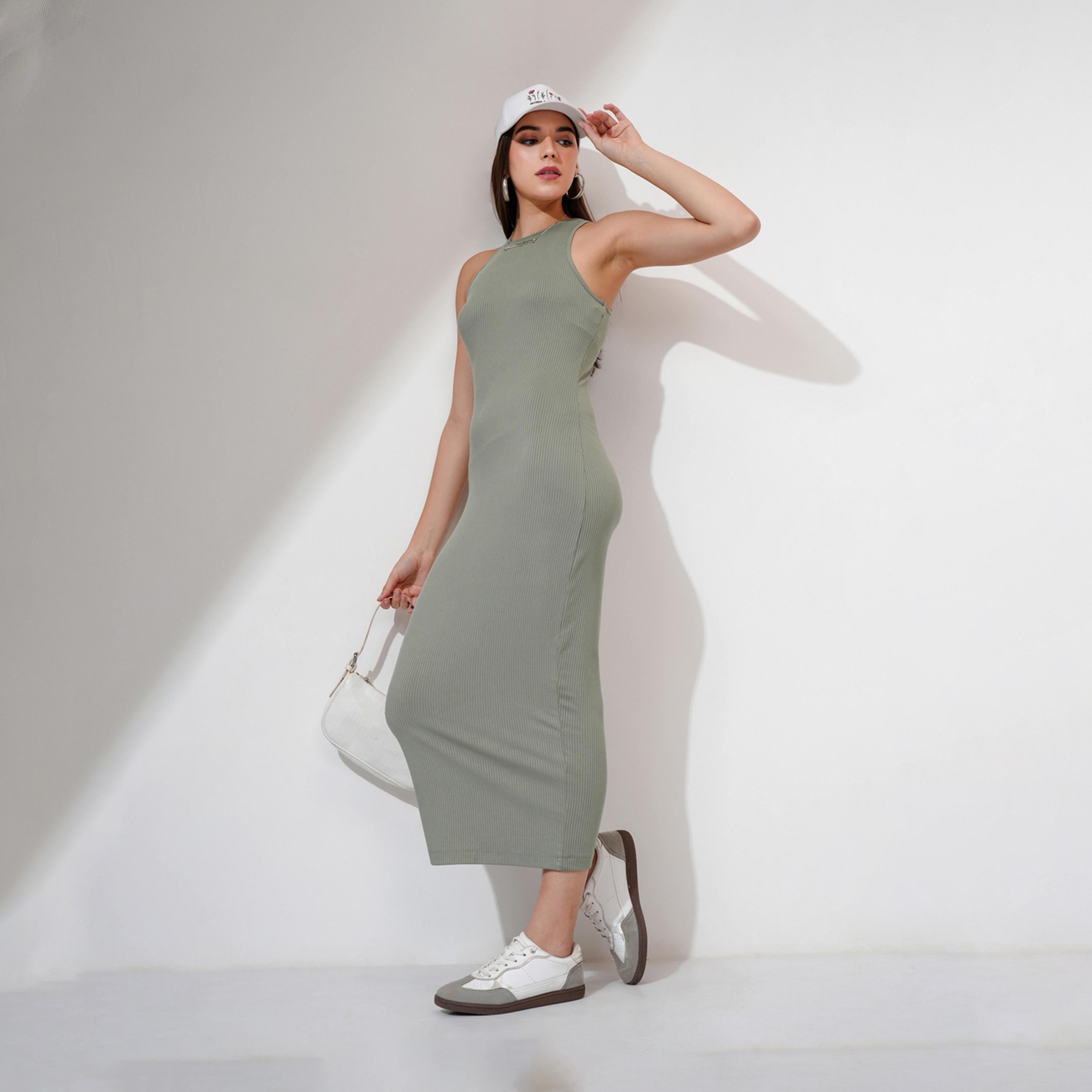 Tokyo Talkies X Styli Solid Round Neck Sleeveless Bodycon Maxi Dress-women-clothing-dresses-image-2