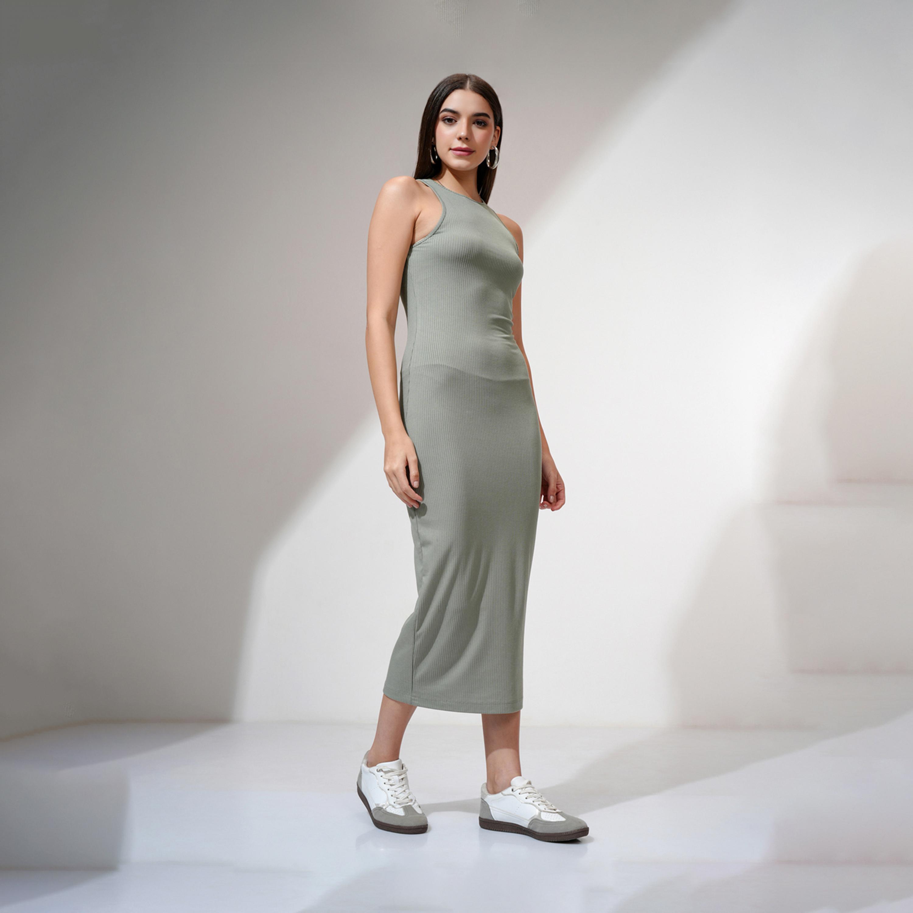 Tokyo Talkies X Styli Solid Round Neck Sleeveless Bodycon Maxi Dress-women-clothing-dresses-image-3