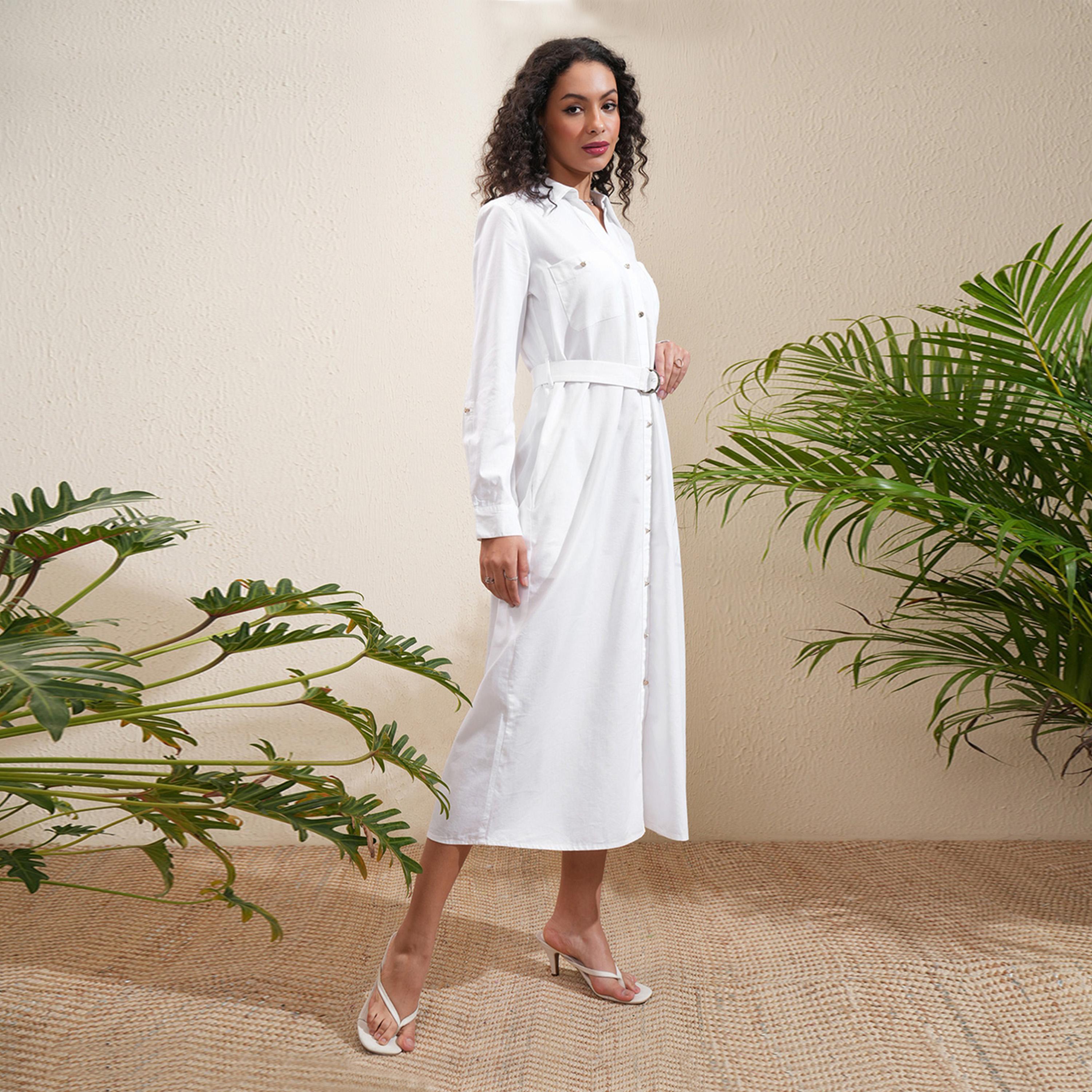 طوكيو توكيز × ستايلي - فستان قميص متوسط الطول بياقة وتفاصيل حزام-women-clothing-dresses-image-2
