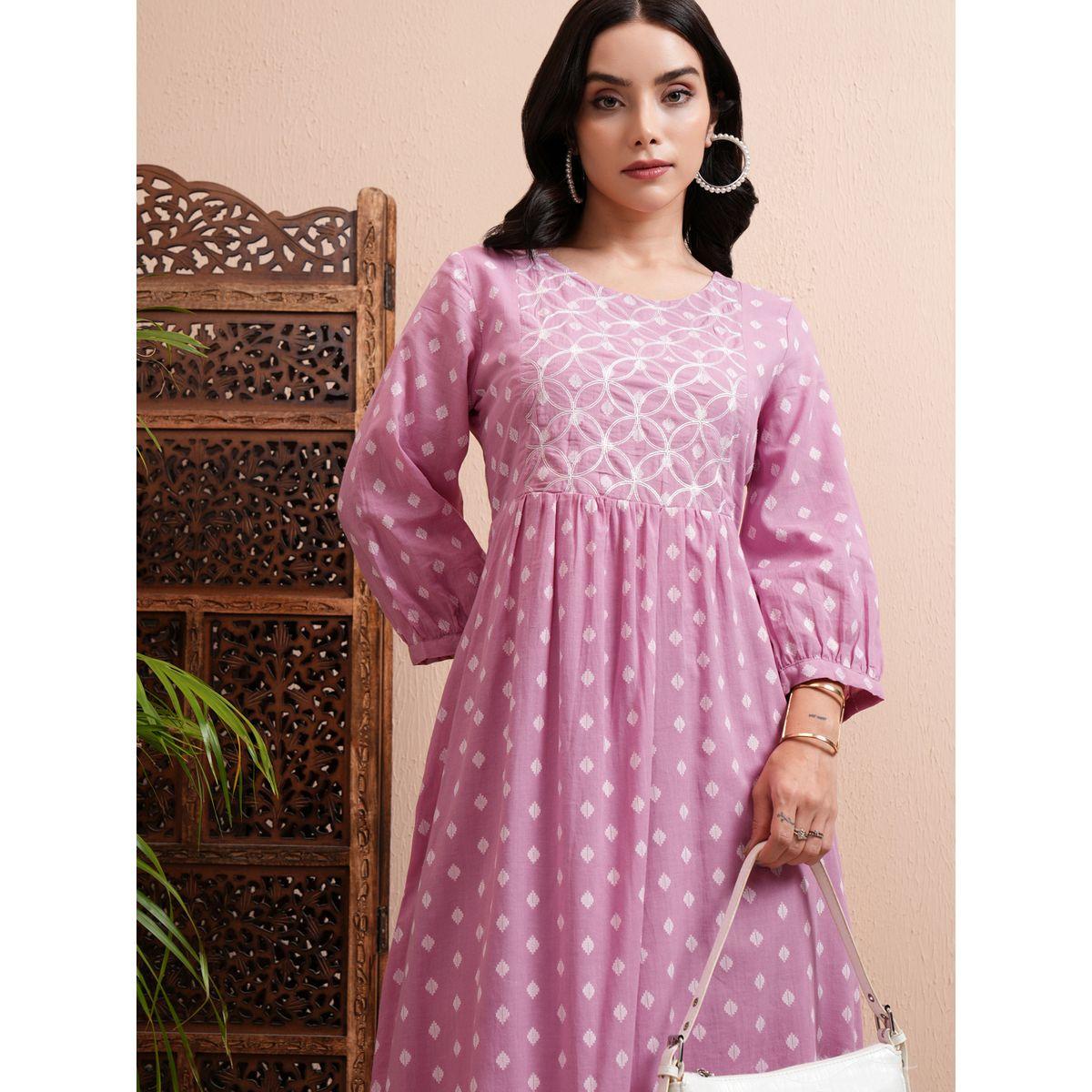 فستان ميدي مطبع بالكامل بأكمام مُكبلة فيشود × ستايلي-women-clothing-dresses-image-1