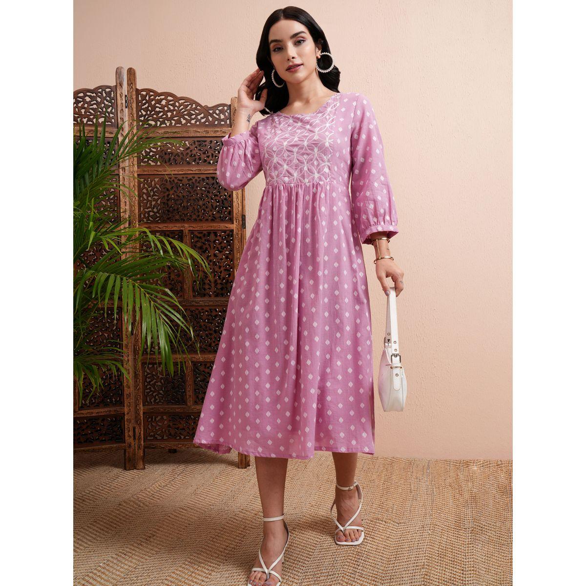 Vishudh X Styli All Over Printed A-Line Midi Dress with Cuffed Sleeves-women-clothing-dresses-image-2