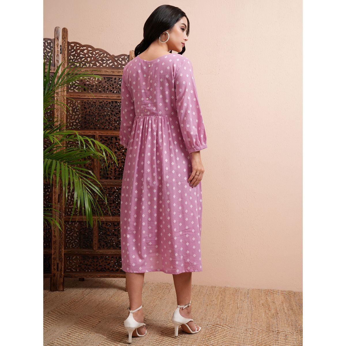 فستان ميدي مطبع بالكامل بأكمام مُكبلة فيشود × ستايلي-women-clothing-dresses-image-3