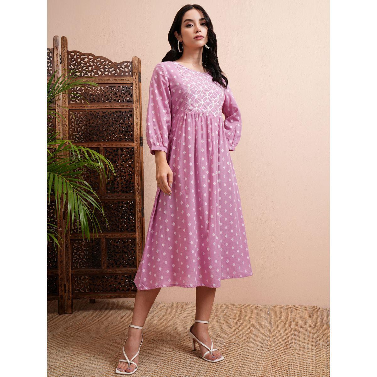 Vishudh X Styli All Over Printed A-Line Midi Dress with Cuffed Sleeves-women-clothing-dresses-image-6