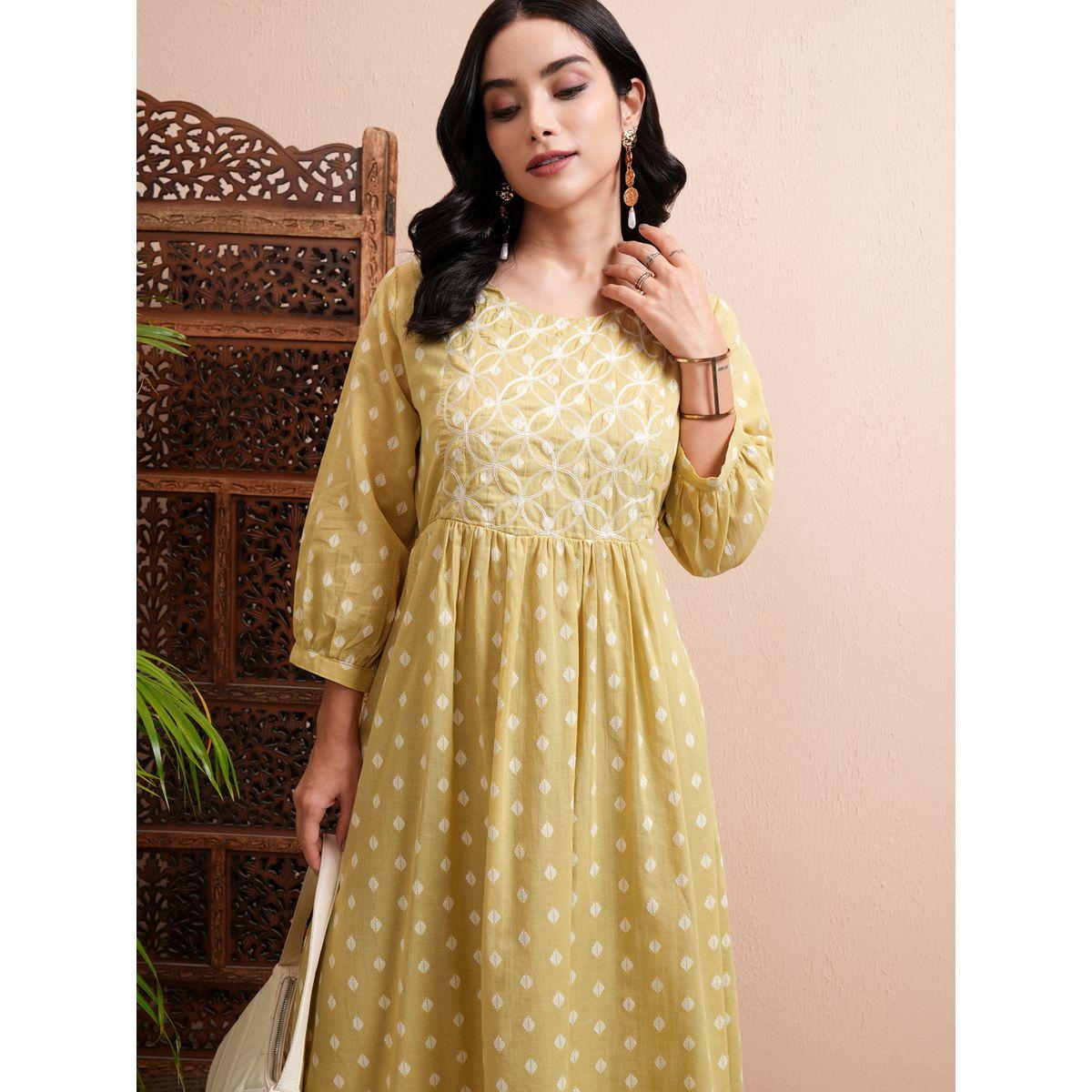 Vishudh X Styli All Over Printed A-Line Midi Dress with Cuffed Sleeves-women-clothing-dresses-image-1