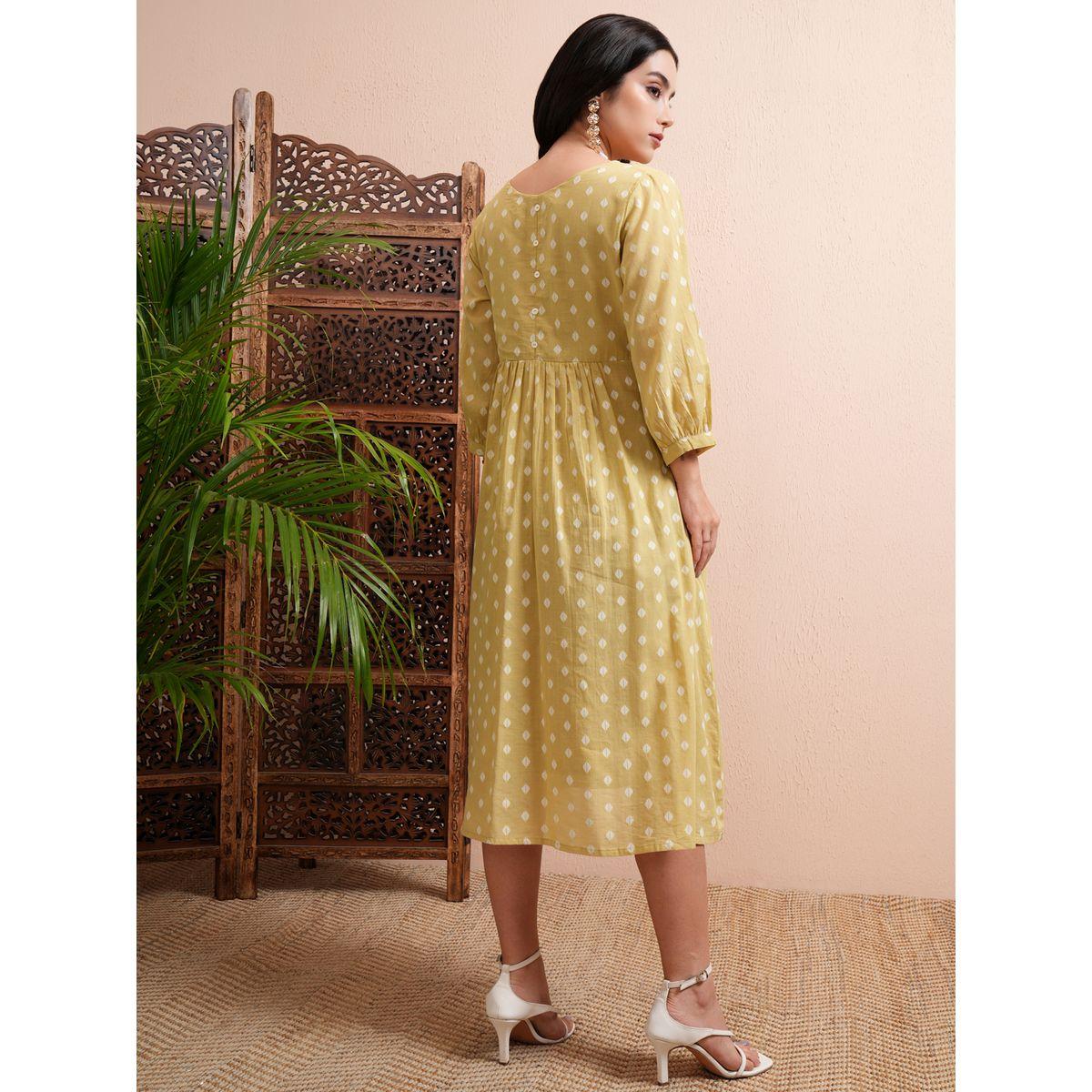 Vishudh X Styli All Over Printed A-Line Midi Dress with Cuffed Sleeves-women-clothing-dresses-image-3