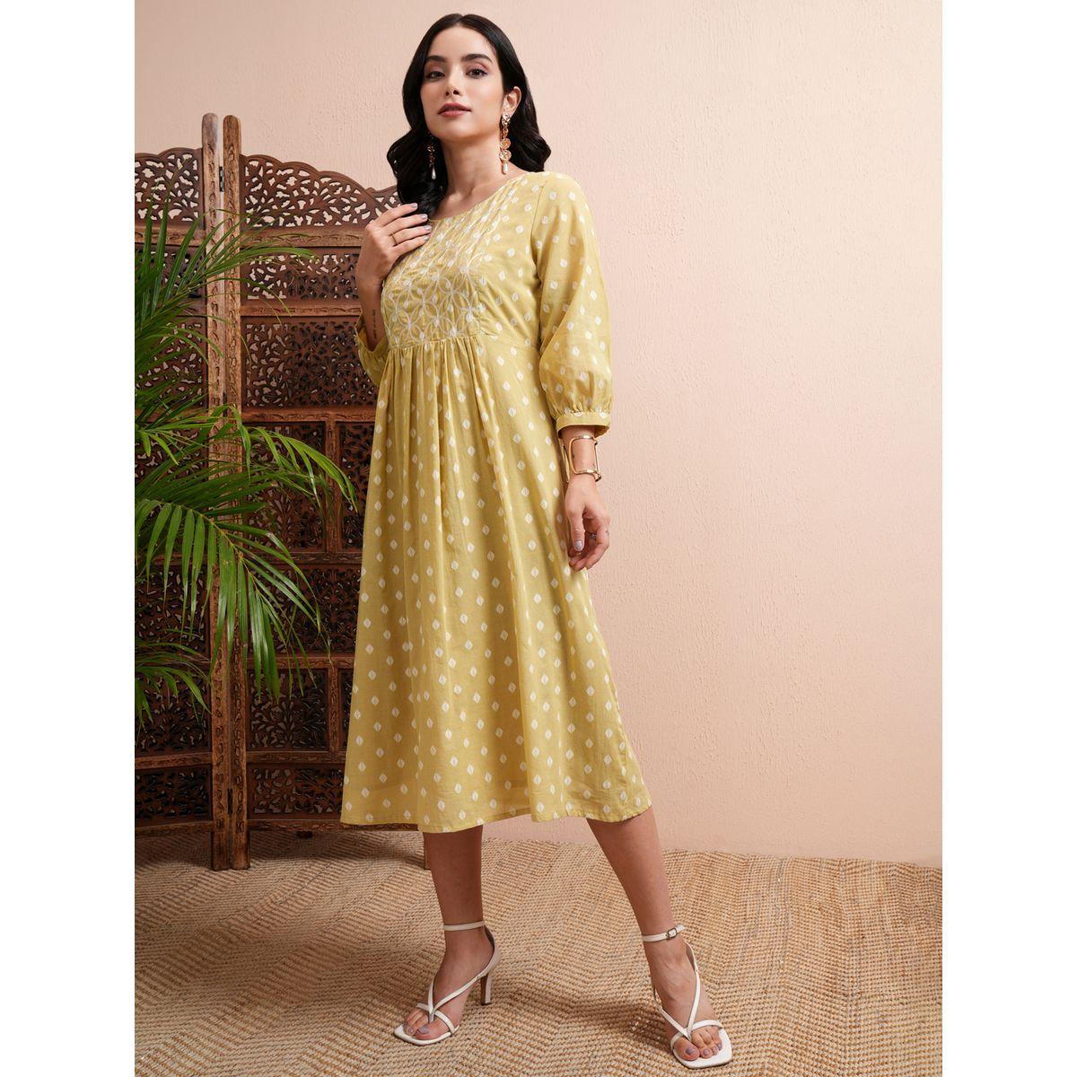 Vishudh X Styli All Over Printed A-Line Midi Dress with Cuffed Sleeves-women-clothing-dresses-image-4