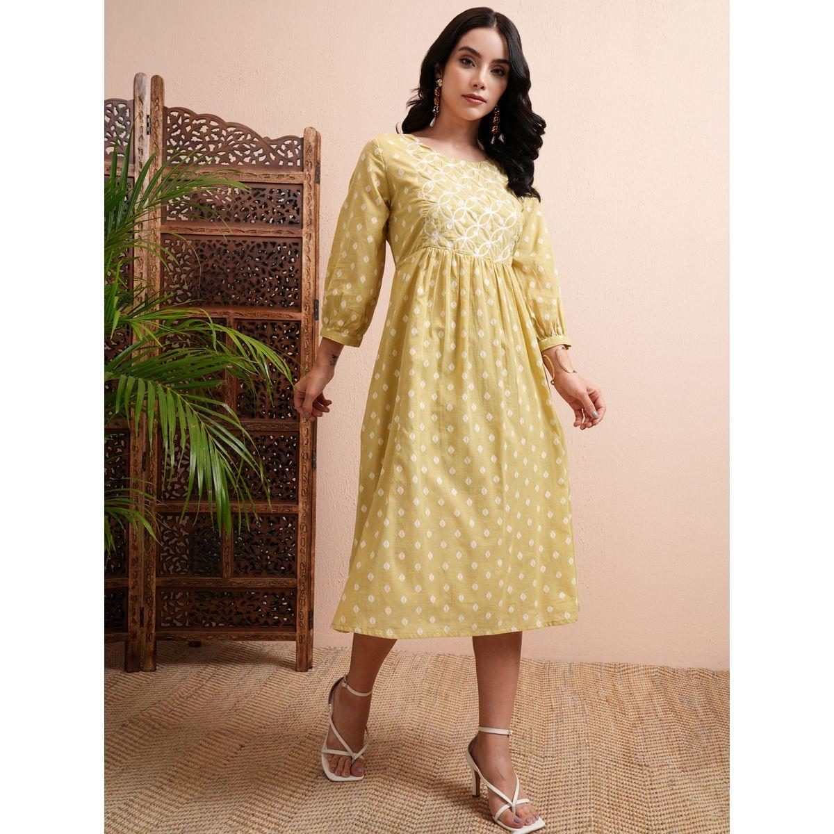 Vishudh X Styli All Over Printed A-Line Midi Dress with Cuffed Sleeves-women-clothing-dresses-image-6