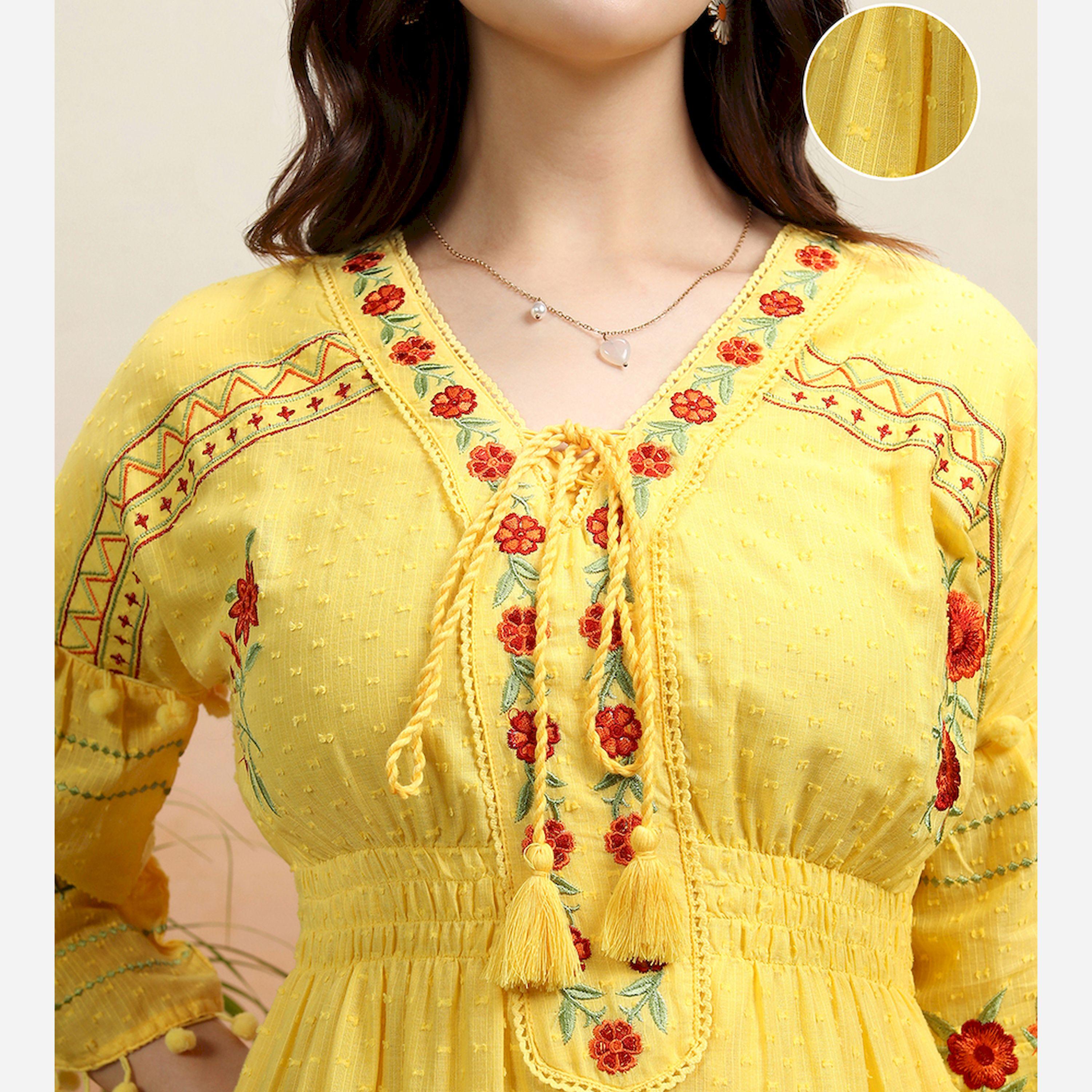 Vishudh X Styli Embroidered V Neck Mini Dress With Pom-Pom Detail-women-clothing-dresses-image-5