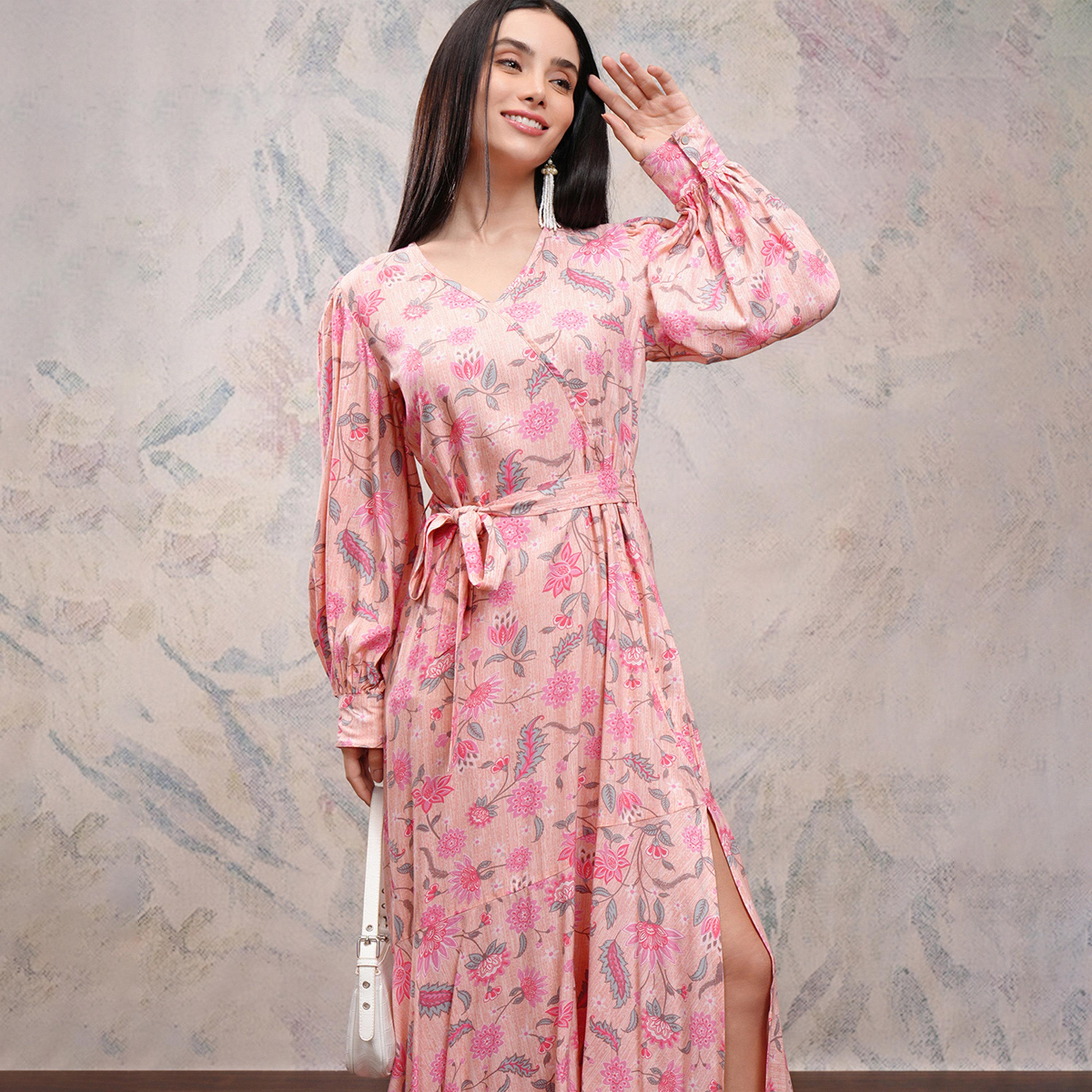 Vishudh X Styli All-Over Floral Print Balloon Sleeve Wrap Maxi Dress-women-clothing-dresses-image-1