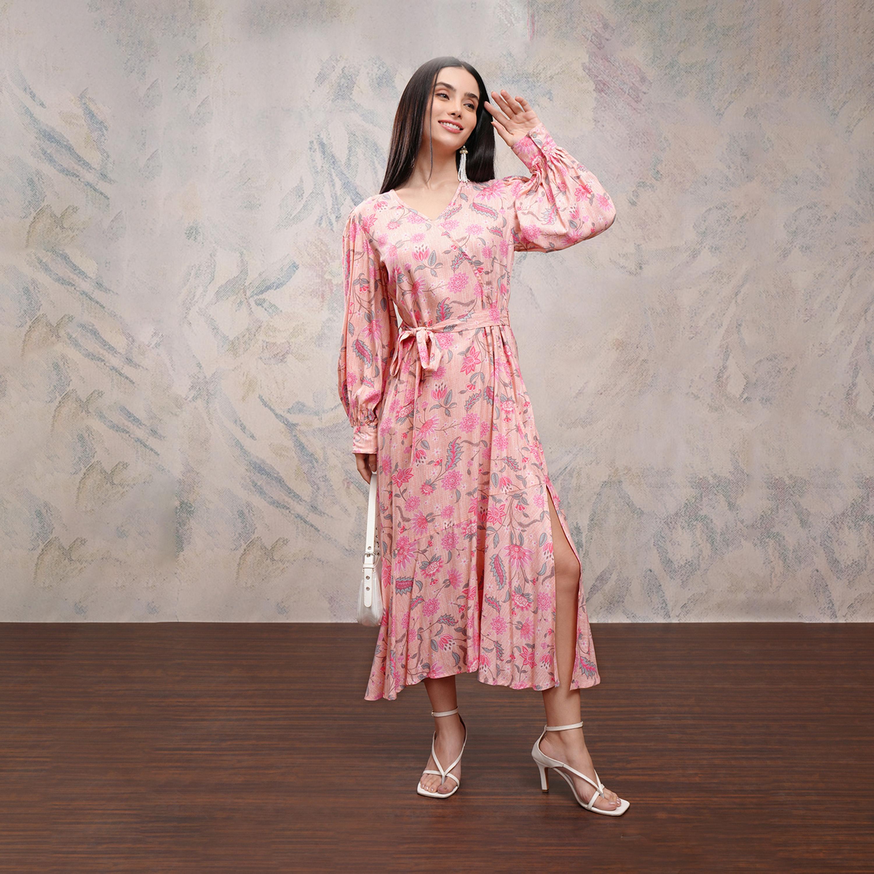 Vishudh X Styli All-Over Floral Print Balloon Sleeve Wrap Maxi Dress-women-clothing-dresses-image-2