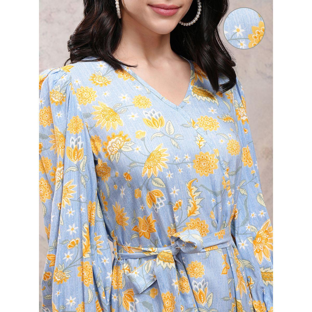 فستان طويل بطبعة زهور ونمط لف مع شق جانبي فيشود × ستايلي-women-clothing-dresses-image-5