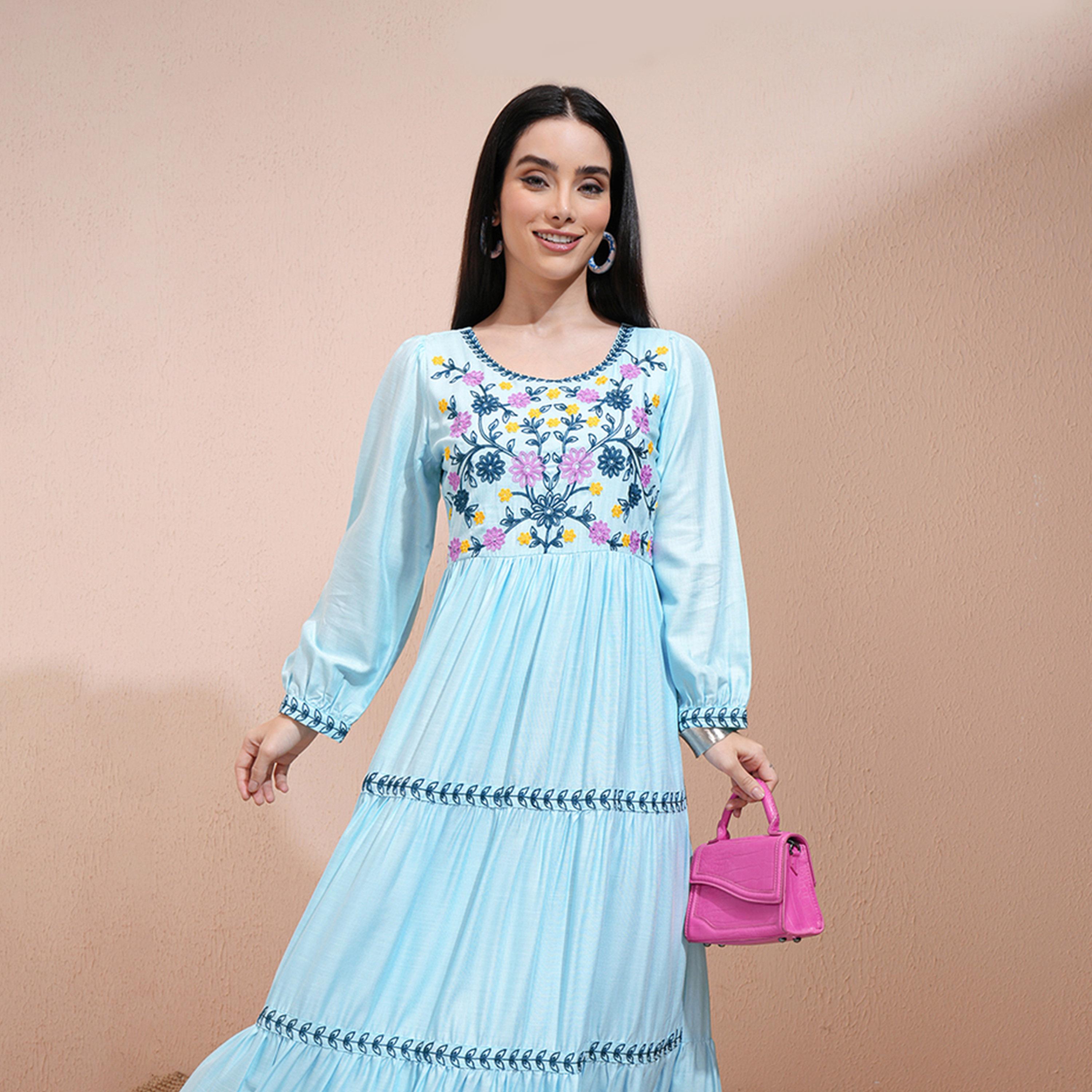 Vishudh X Styli Ethnic Motifs Embroidered Balloon Sleeve Maxi Dress-women-clothing-dresses-image-1