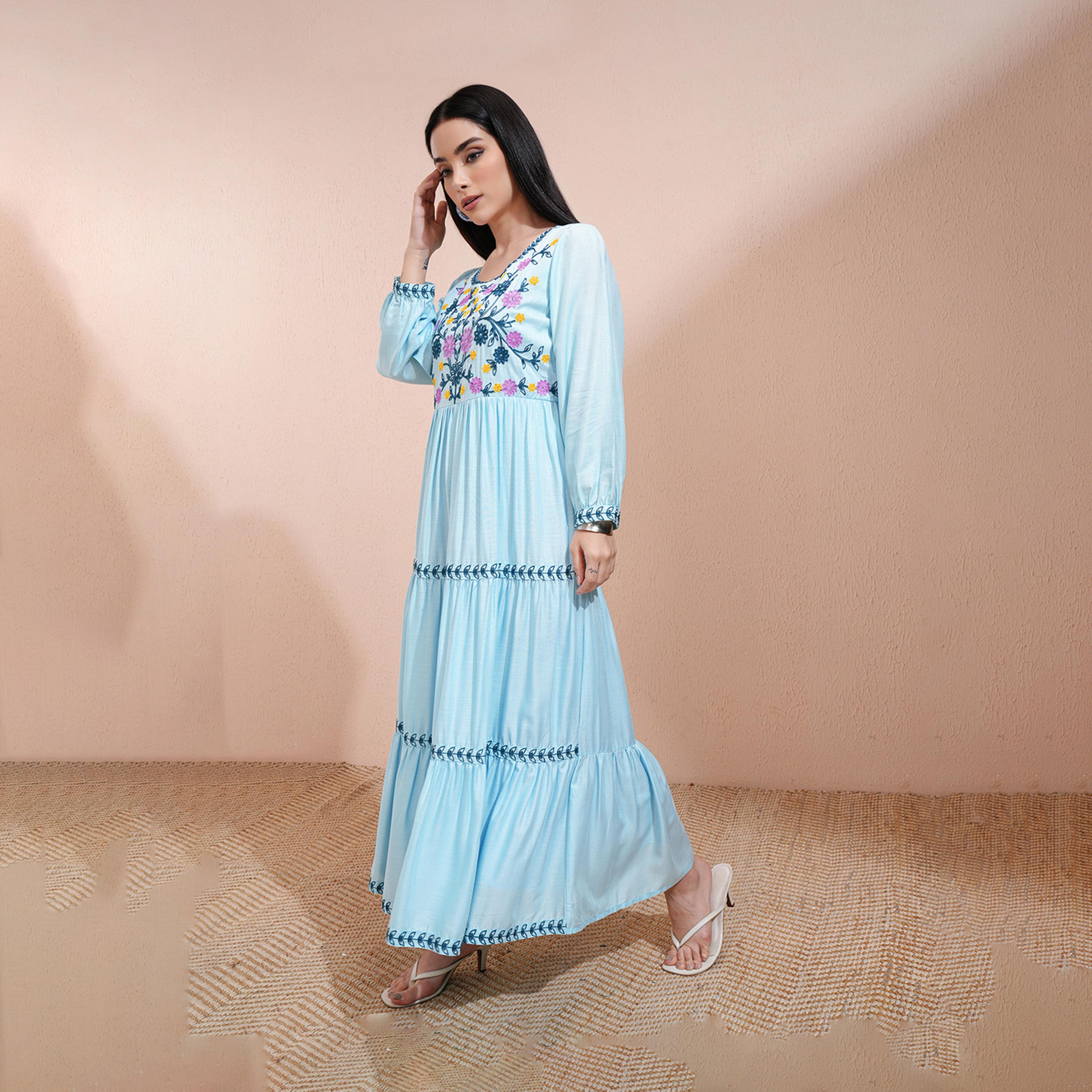 Vishudh X Styli Ethnic Motifs Embroidered Balloon Sleeve Maxi Dress-women-clothing-dresses-image-2