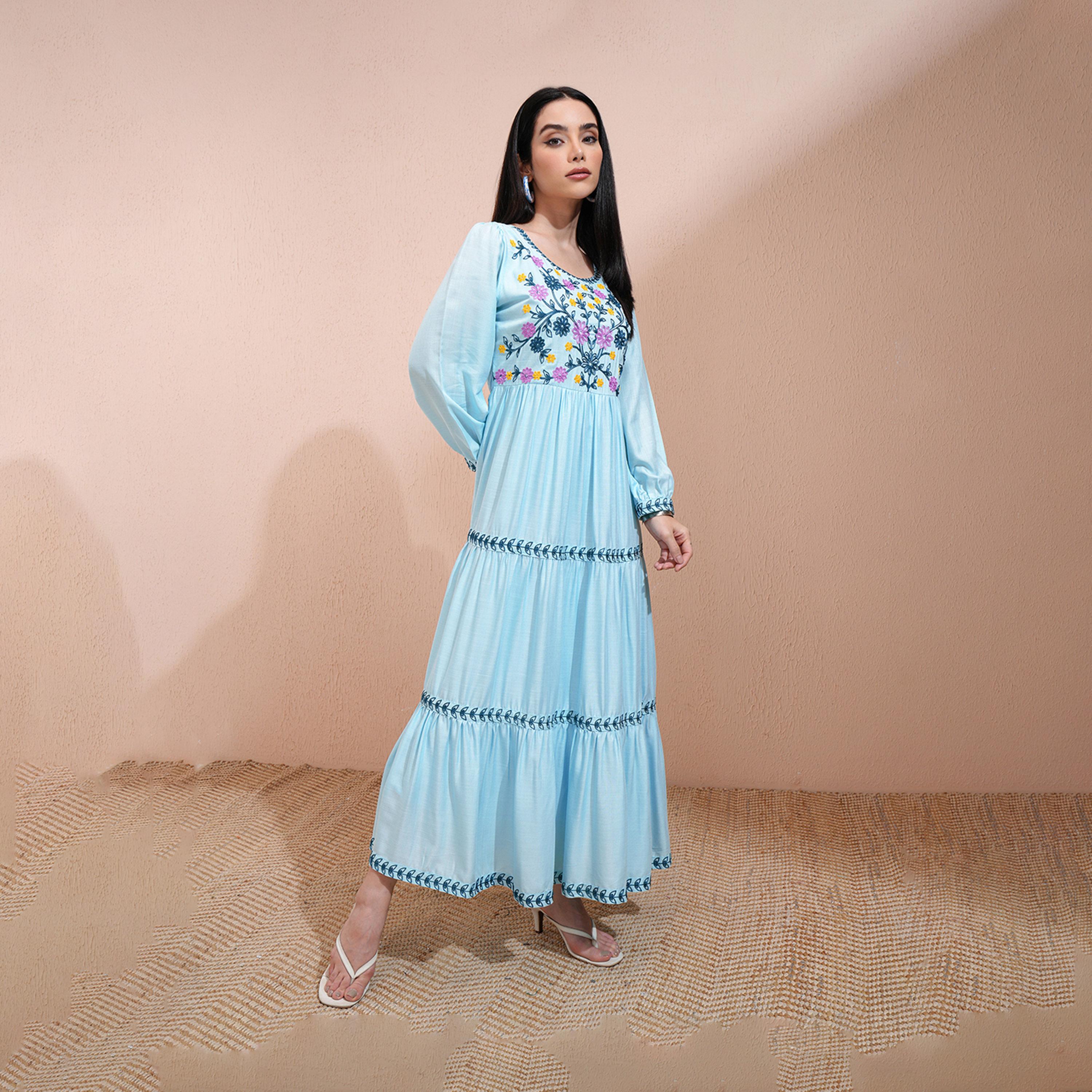 Vishudh X Styli Ethnic Motifs Embroidered Balloon Sleeve Maxi Dress-women-clothing-dresses-image-4