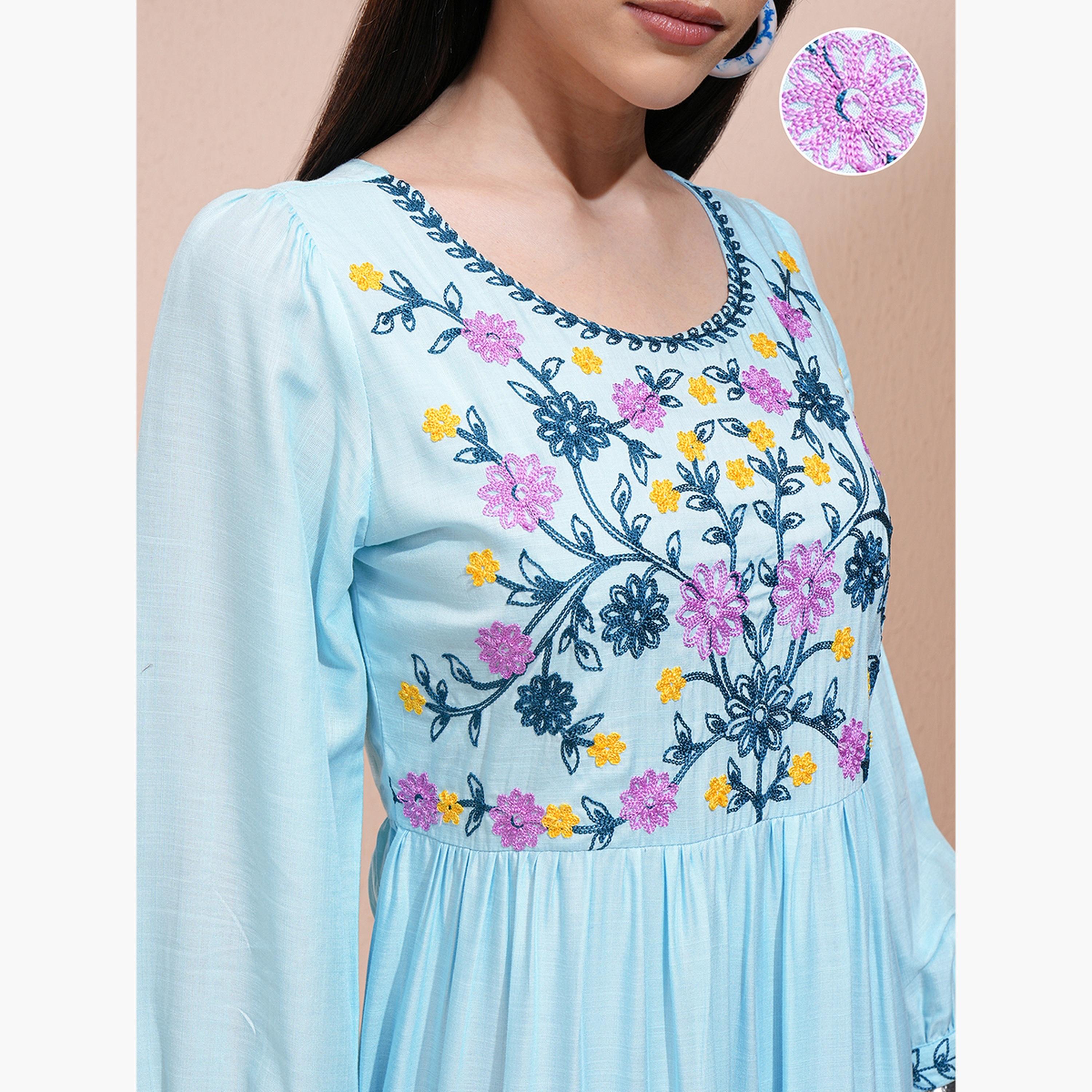 Vishudh X Styli Ethnic Motifs Embroidered Balloon Sleeve Maxi Dress-women-clothing-dresses-image-5