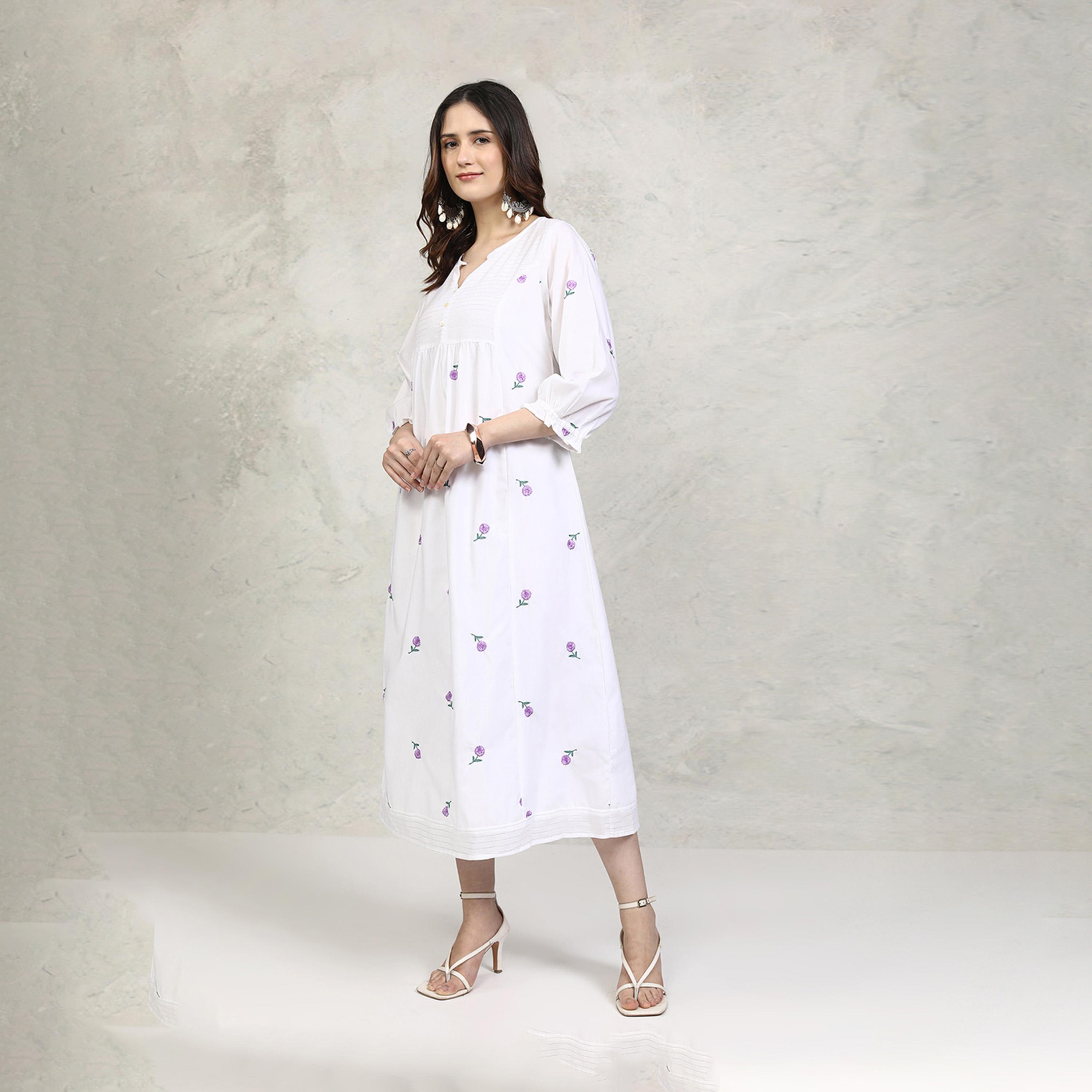 Vishudh X Styli Embroidered A-Line Notch Neck Midi Dress-women-clothing-dresses-image-2