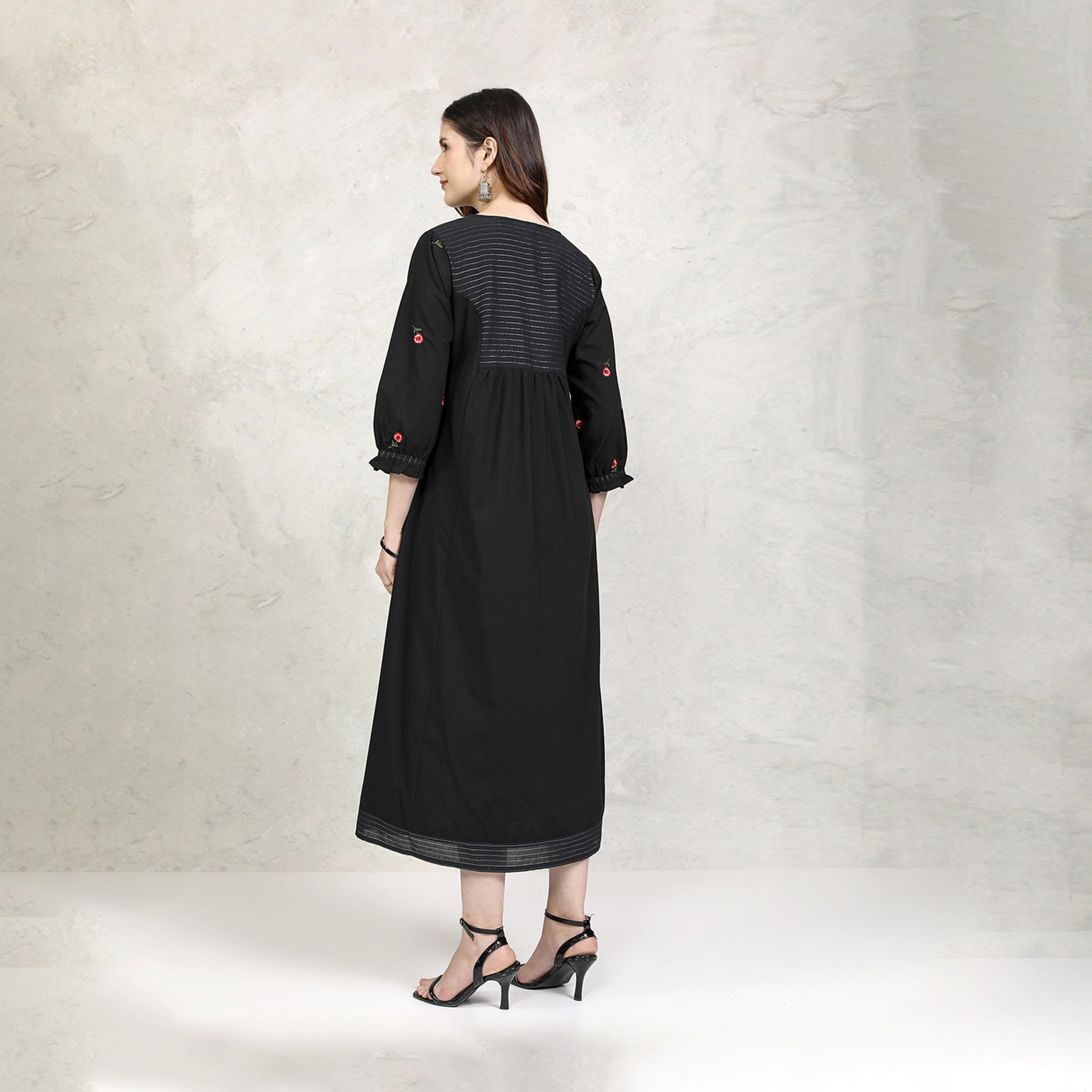 Vishudh X Styli Embroidered A-Line Notch Neck Midi Dress-women-clothing-dresses-image-3