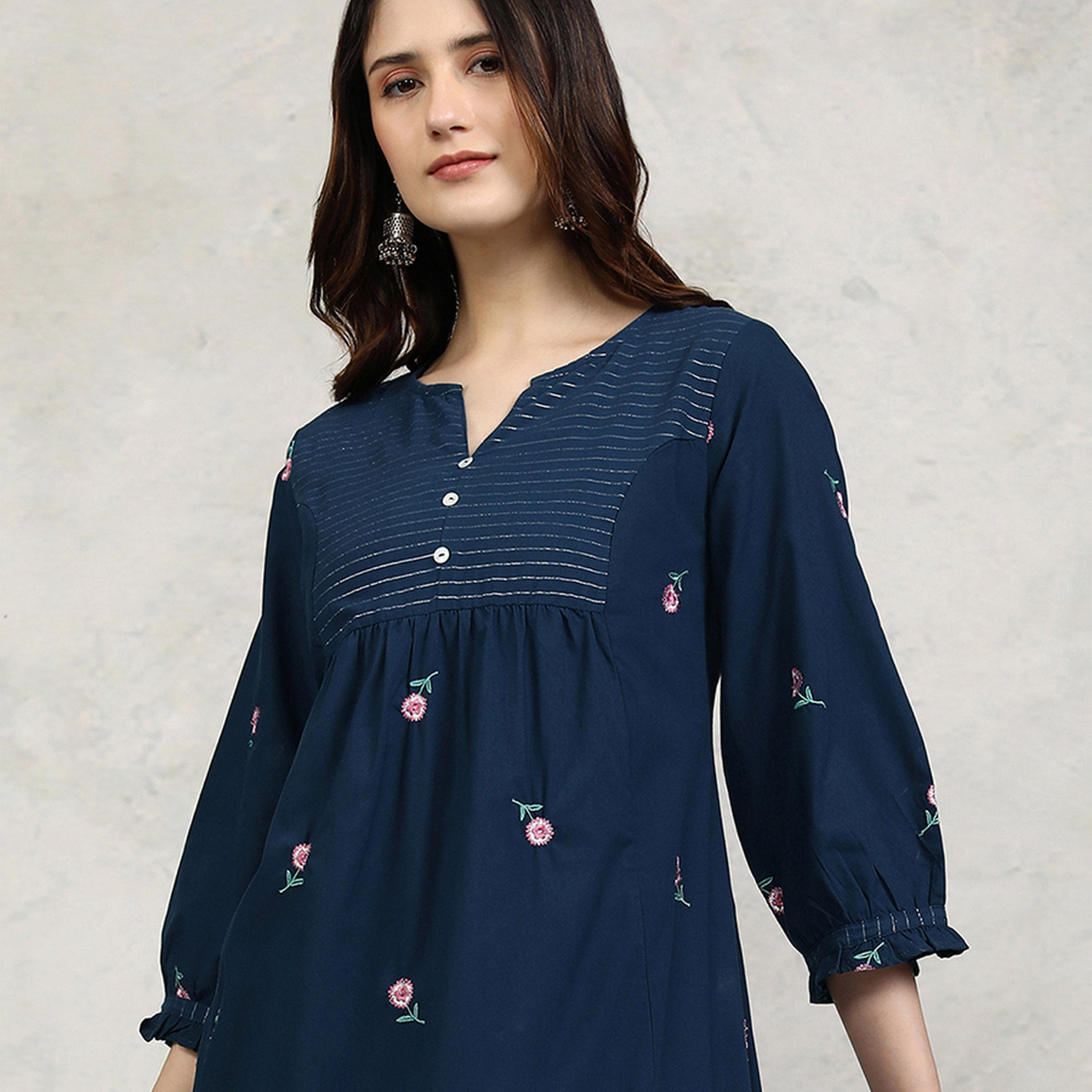 Vishudh X Styli Embroidered Notch Neck A-Line Midi Dress-women-clothing-dresses-image-1