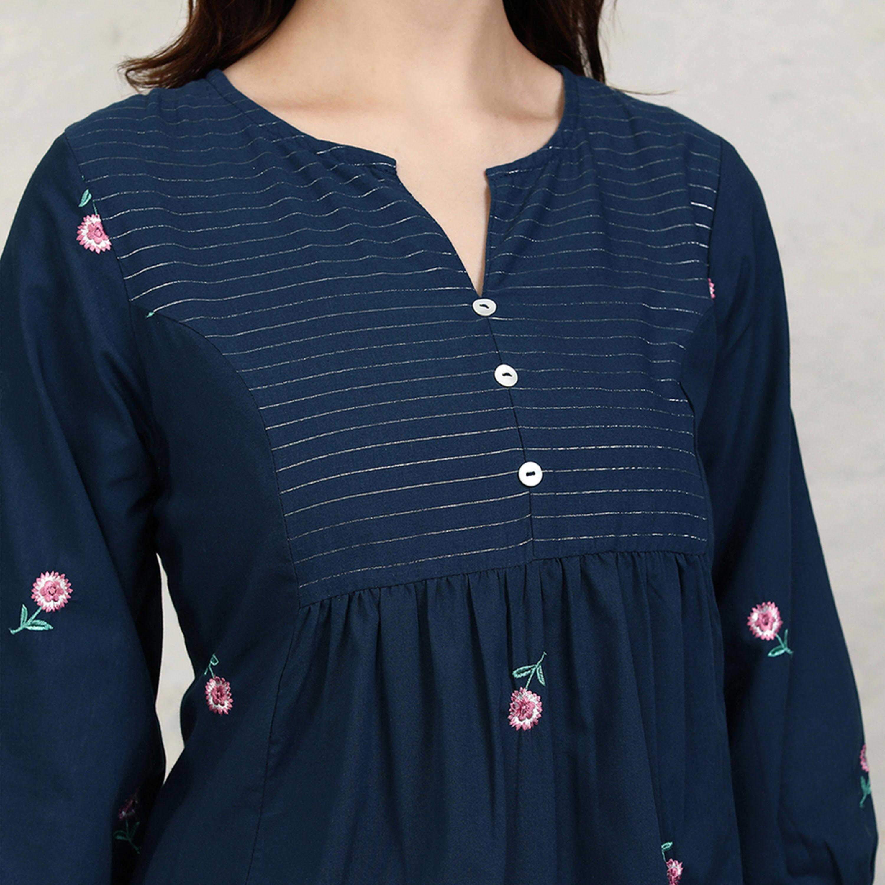 Vishudh X Styli Embroidered Notch Neck A-Line Midi Dress-women-clothing-dresses-image-5
