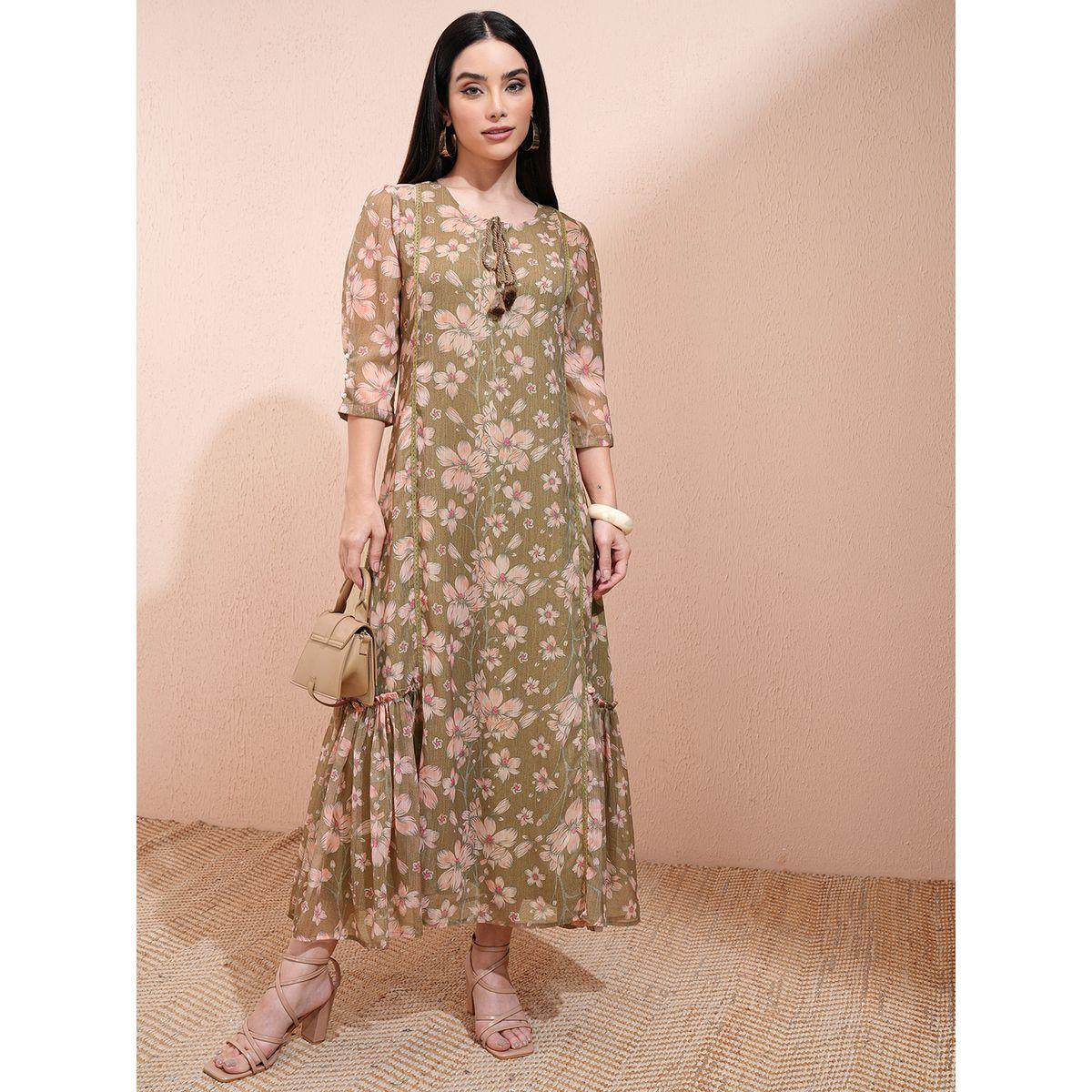 Vishudh X Styli Floral Printed Tie-Up Neck A-Line Maxi Dress-women-clothing-dresses-image-1