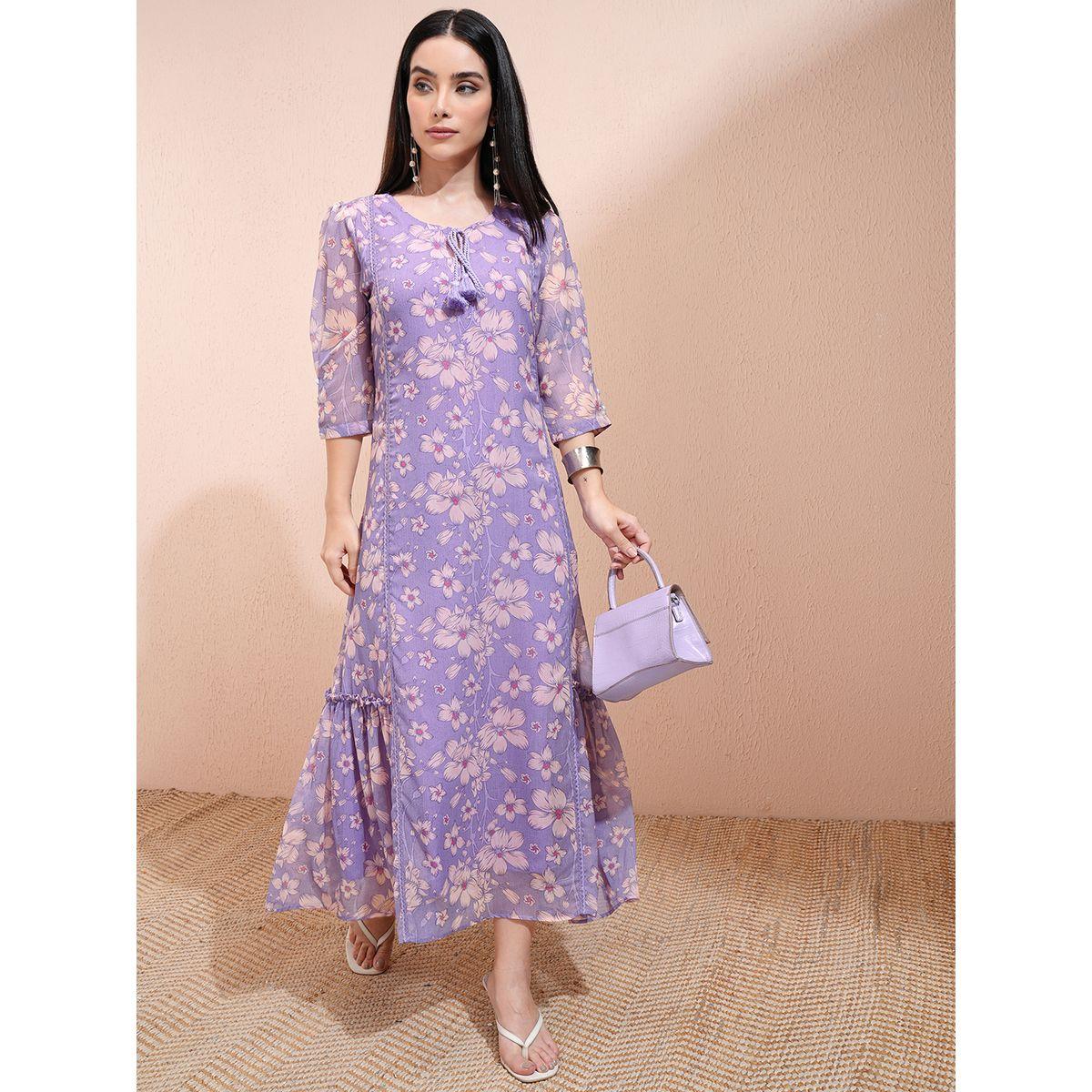 Vishudh X Styli Floral Printed Tie-Up Neck A-Line Maxi Dress-women-clothing-dresses-image-1