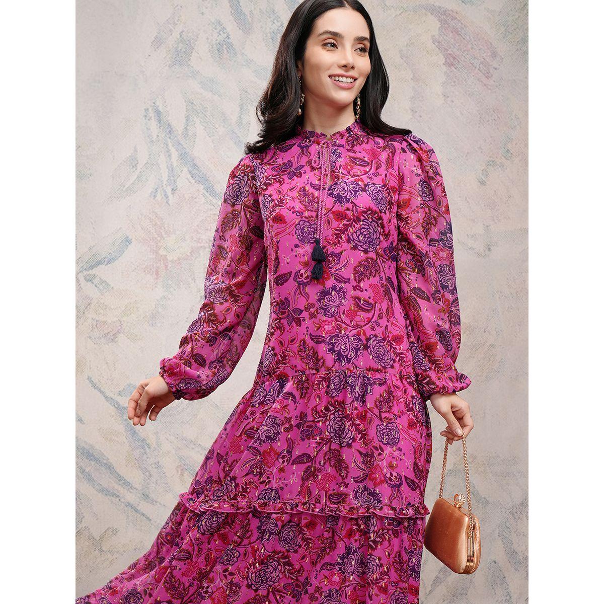 Vishudh X Styli Floral Printed Tie-Up Neck Tiered Maxi Dress-women-clothing-dresses-image-1