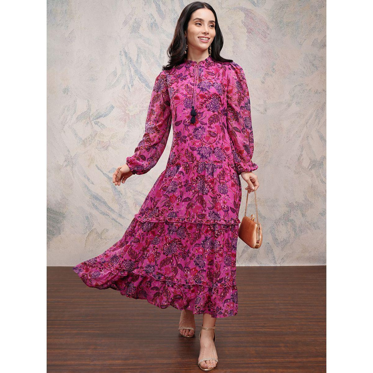 Vishudh X Styli Floral Printed Tie-Up Neck Tiered Maxi Dress-women-clothing-dresses-image-2