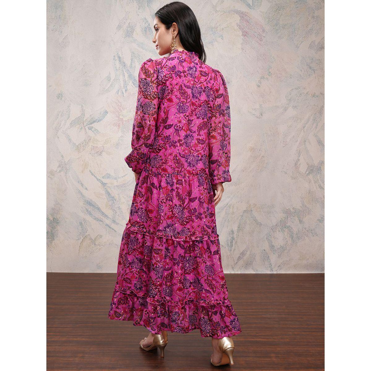 Vishudh X Styli Floral Printed Tie-Up Neck Tiered Maxi Dress-women-clothing-dresses-image-3