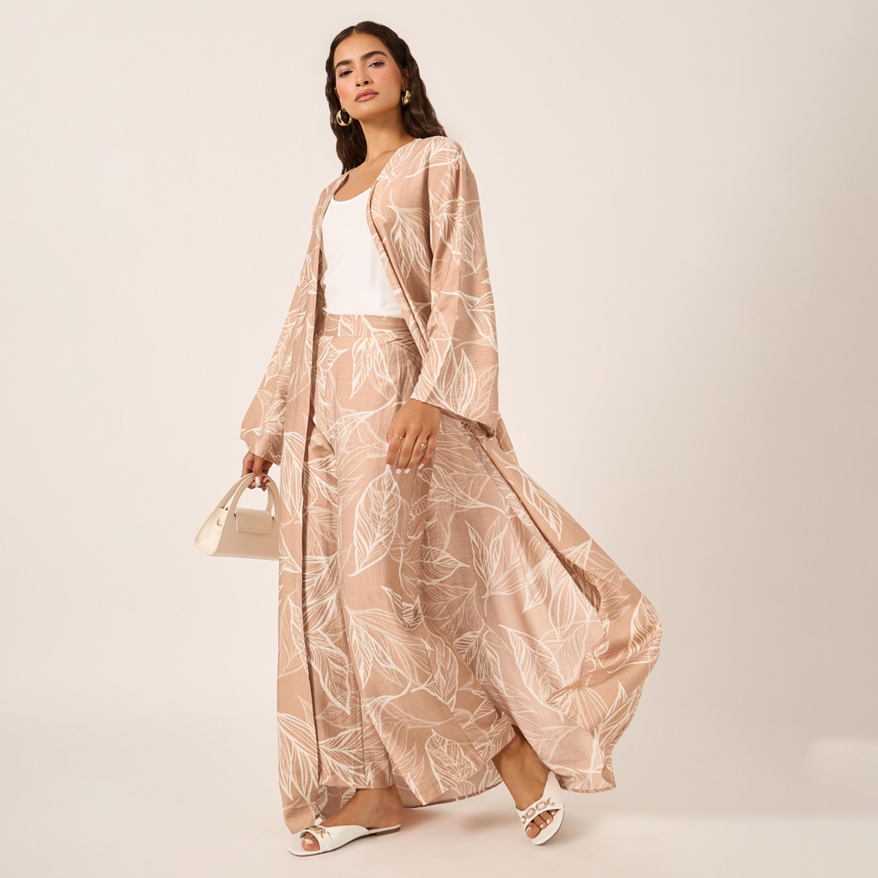 ستايلي - طقم كيمونو بطبعة زهور مع بنطال واسع الساق-women-clothing-coordsets-image-1