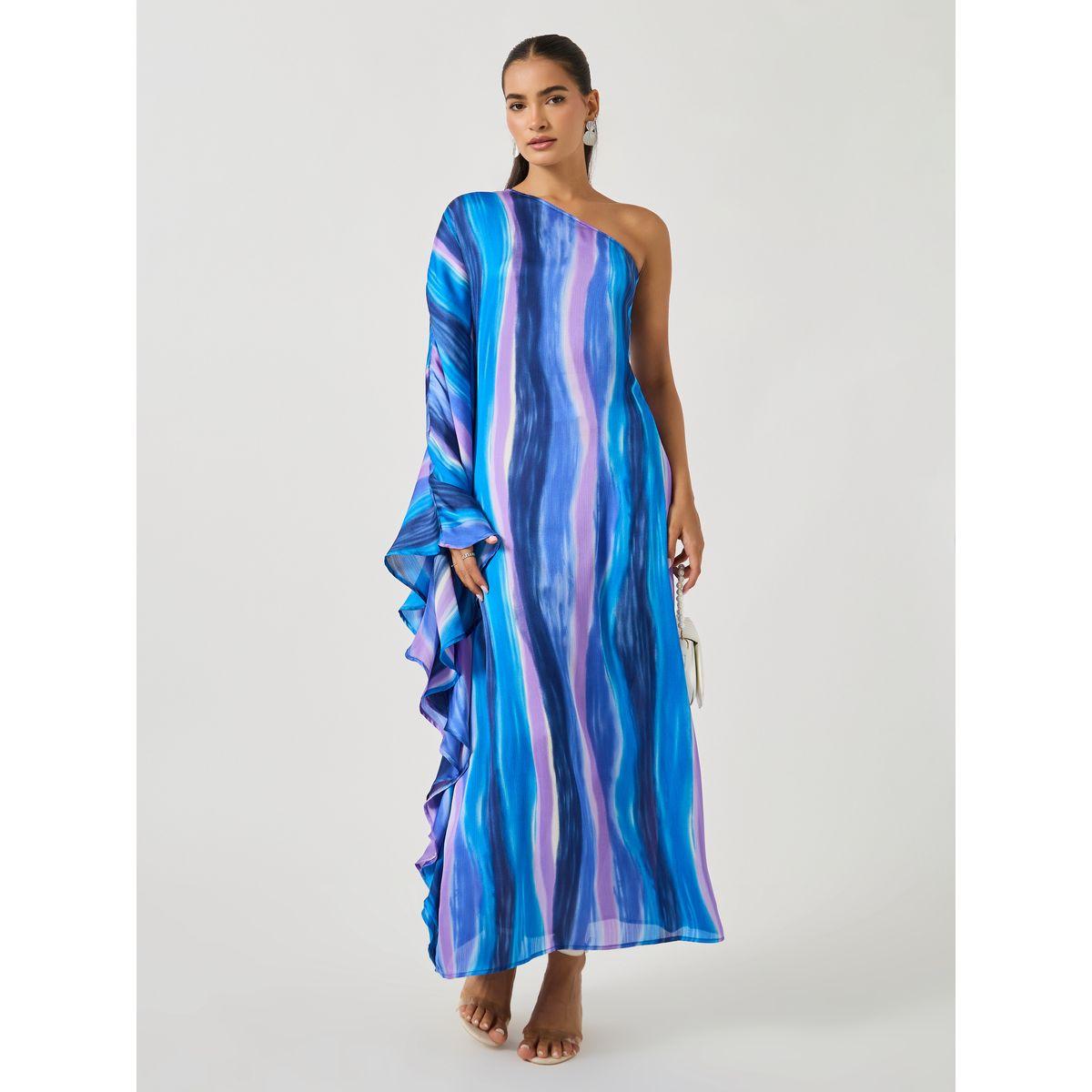 Styli Tie and Dye Print One Shoulder Neck Kaftan Maxi Dress-women-clothing-dresses-image-2