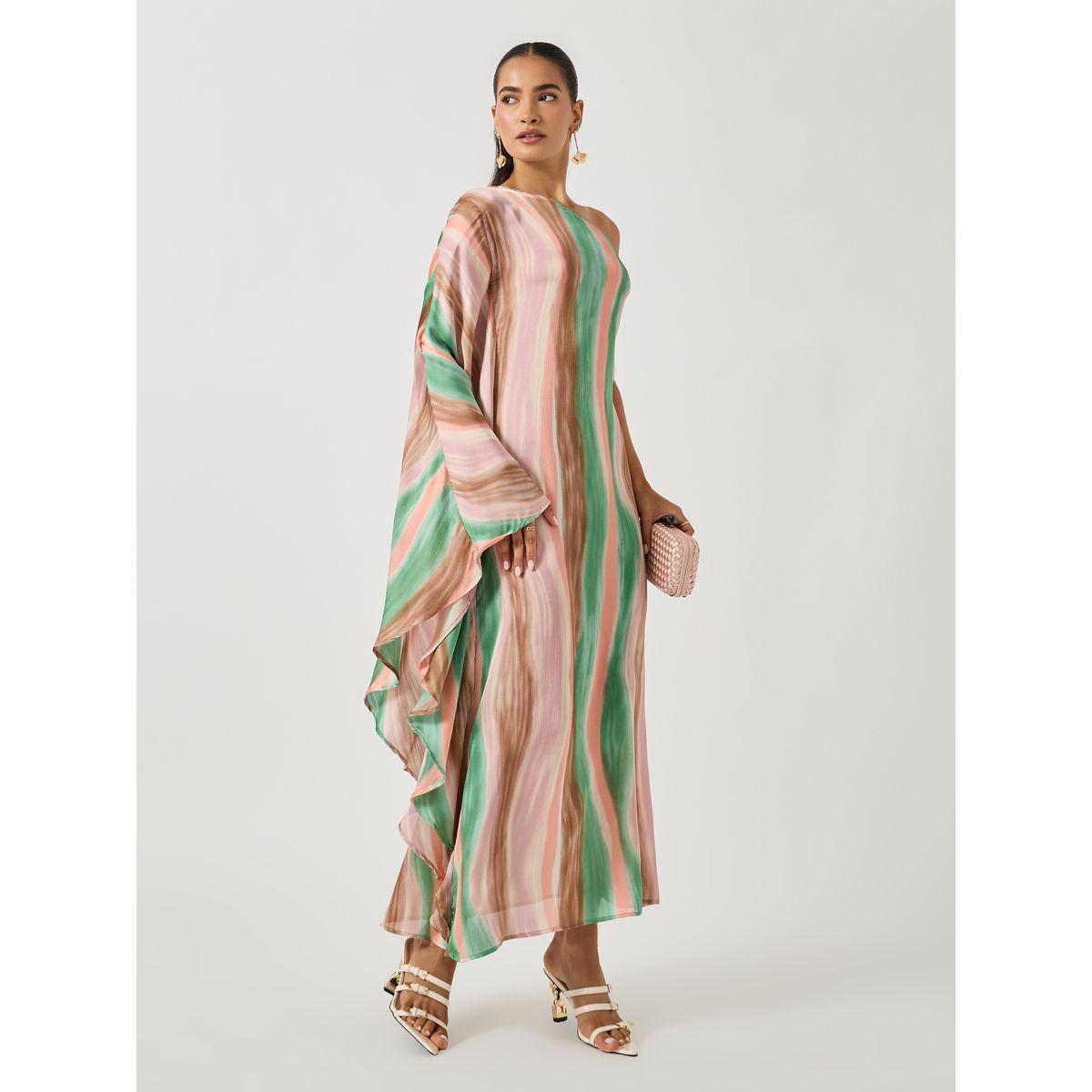 Styli Tie and Dye Print One Shoulder Neck Kaftan Maxi Dress-women-clothing-dresses-image-2