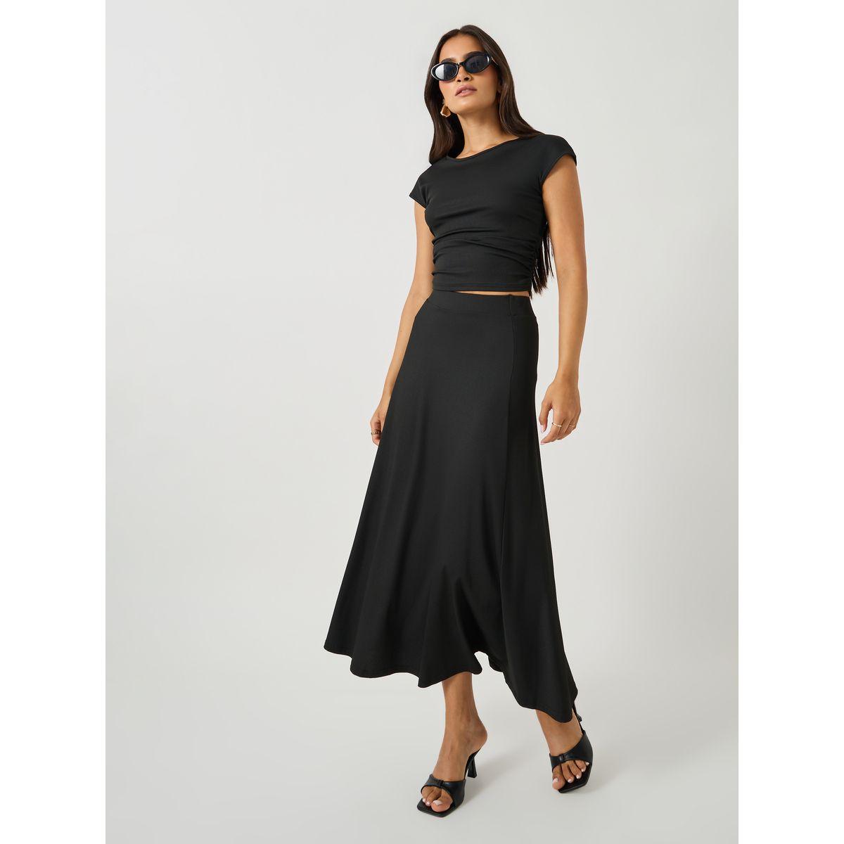 Styli Ribbed Short Sleeve Fitted Top and A-Line Skirt Co-Ords-women-clothing-coordsets-image-1