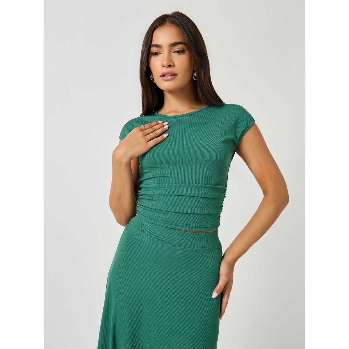 طقم منسق من تنورة وبلوزة بأكمام قصيرة-women-clothing-coordsets-image-2