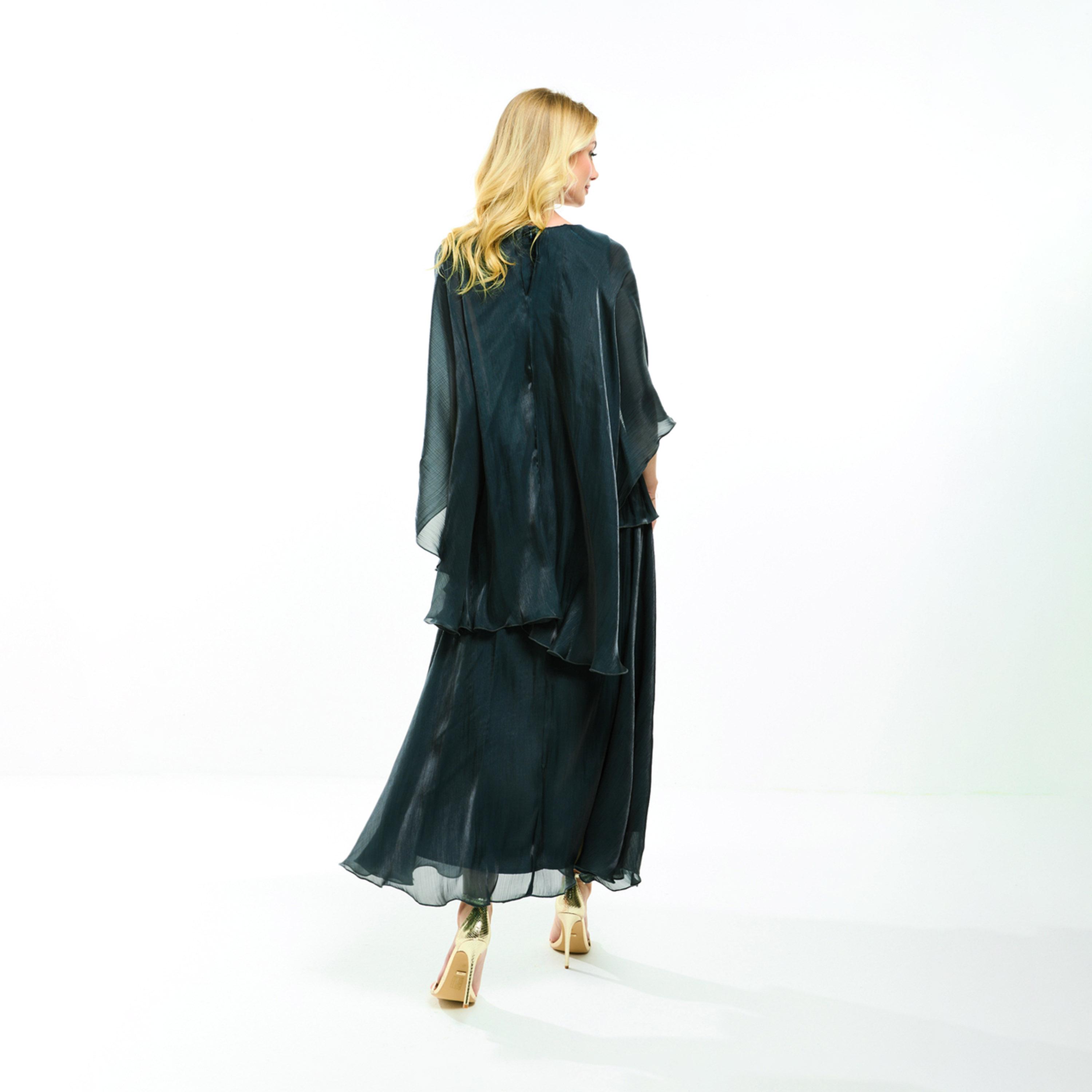 House of Moda X Styli Organza Cape Sleeve Midi Dress with Waist Tie-Up Detail-women-clothing-dresses-image-3