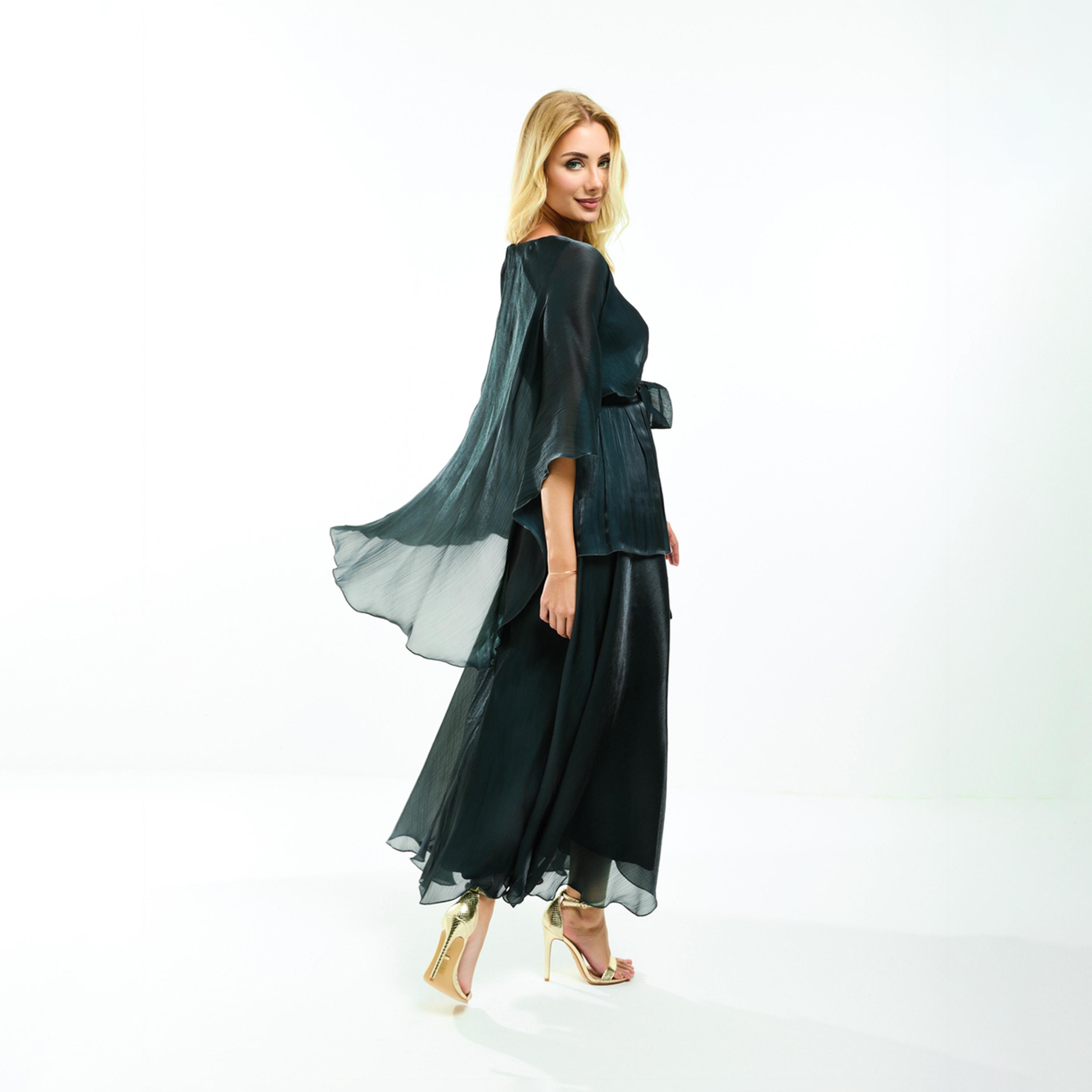 House of Moda X Styli Organza Cape Sleeve Midi Dress with Waist Tie-Up Detail-women-clothing-dresses-image-5