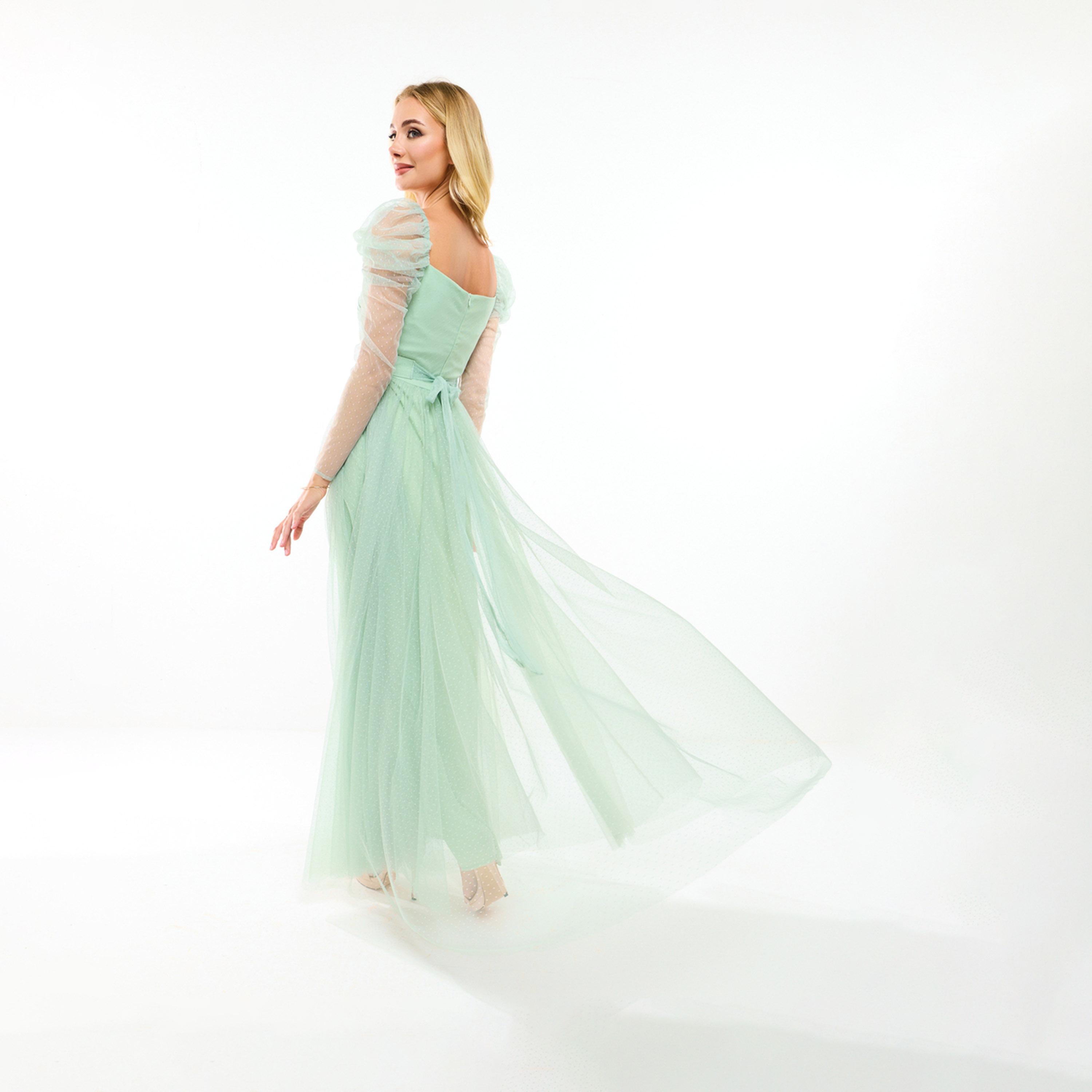 هاوس أوف مودا ستايلي - فستان ماكسي بتصميم شبكي بأكمام منفوخة مع حزام خصر-women-clothing-dresses-image-4