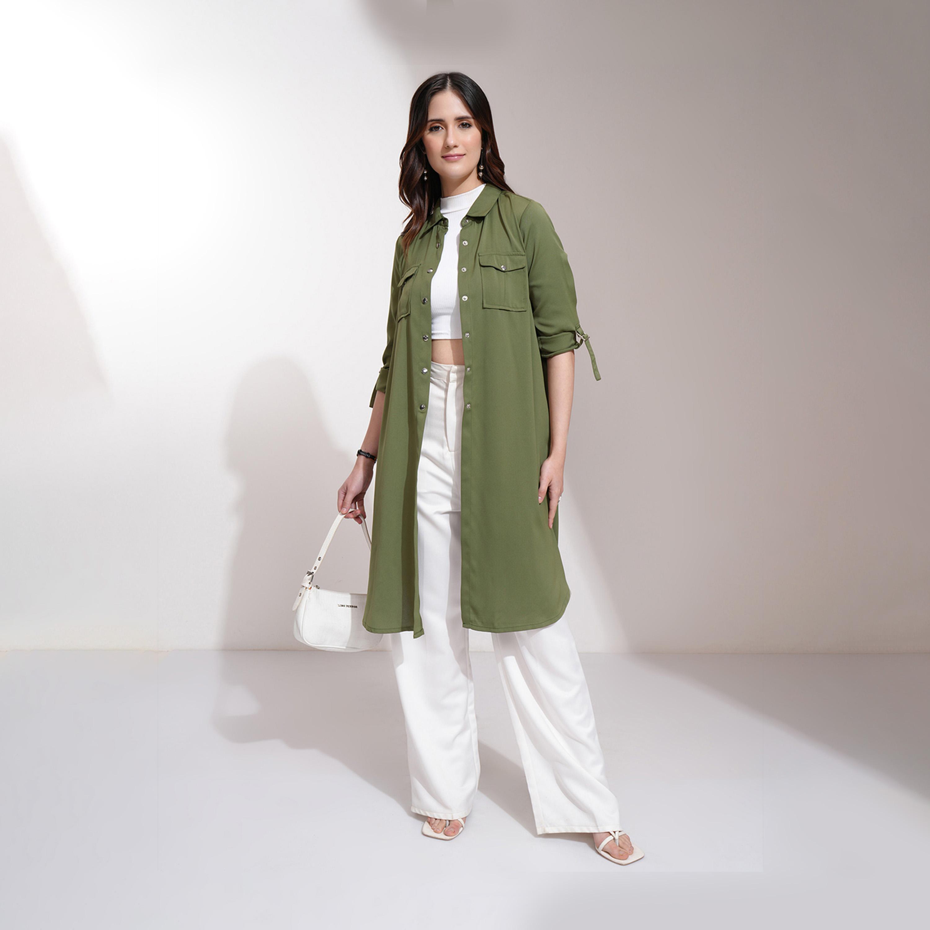 Tokyo Talkies X Styli Solid Longline Button Shrug With Pockets Detail-women-clothing-shirtsandblouses-shirts-image-2