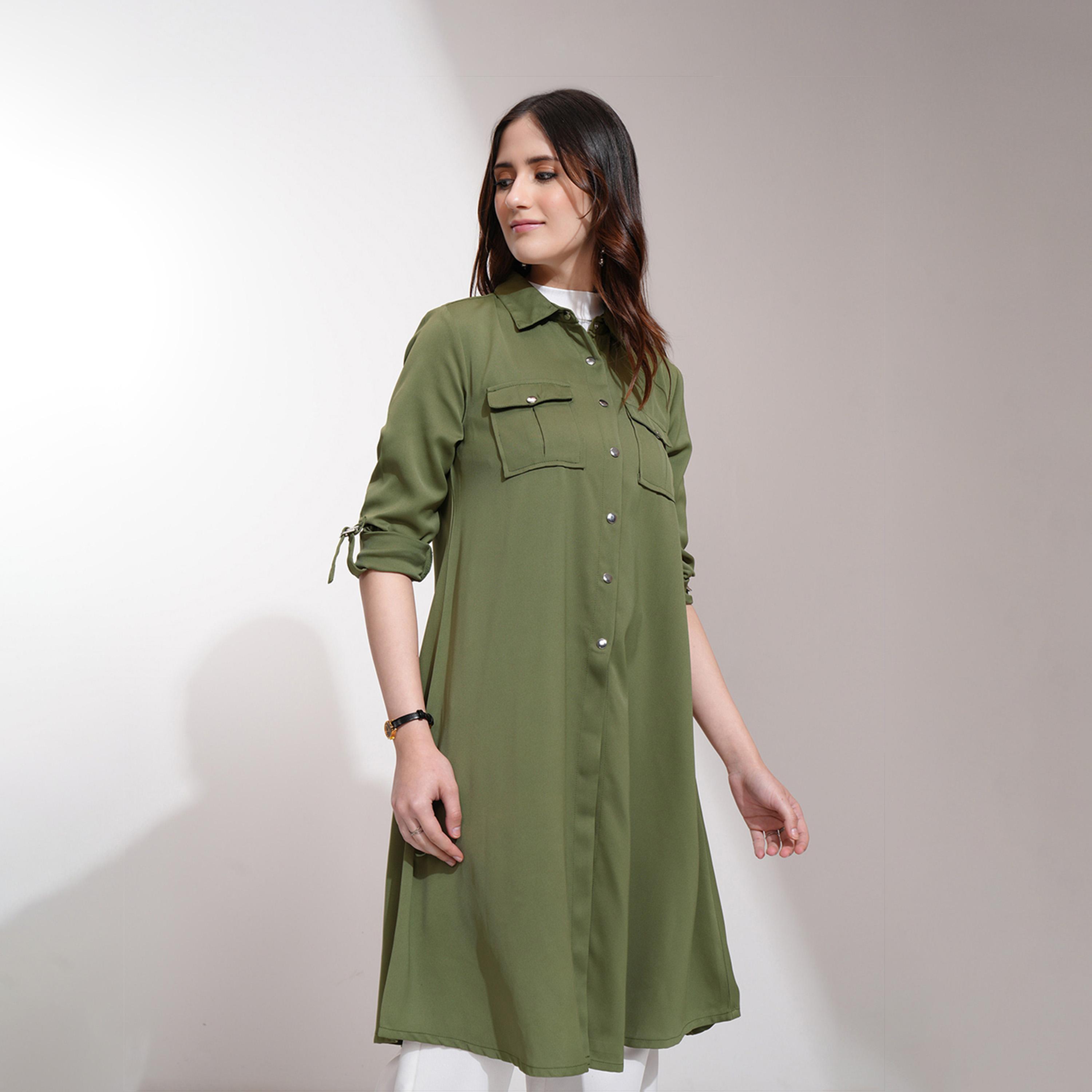 طوكيو توكيز - جاكيت سادة طويل بأزرار مع تفاصيل جيوب-women-clothing-shirtsandblouses-shirts-image-3