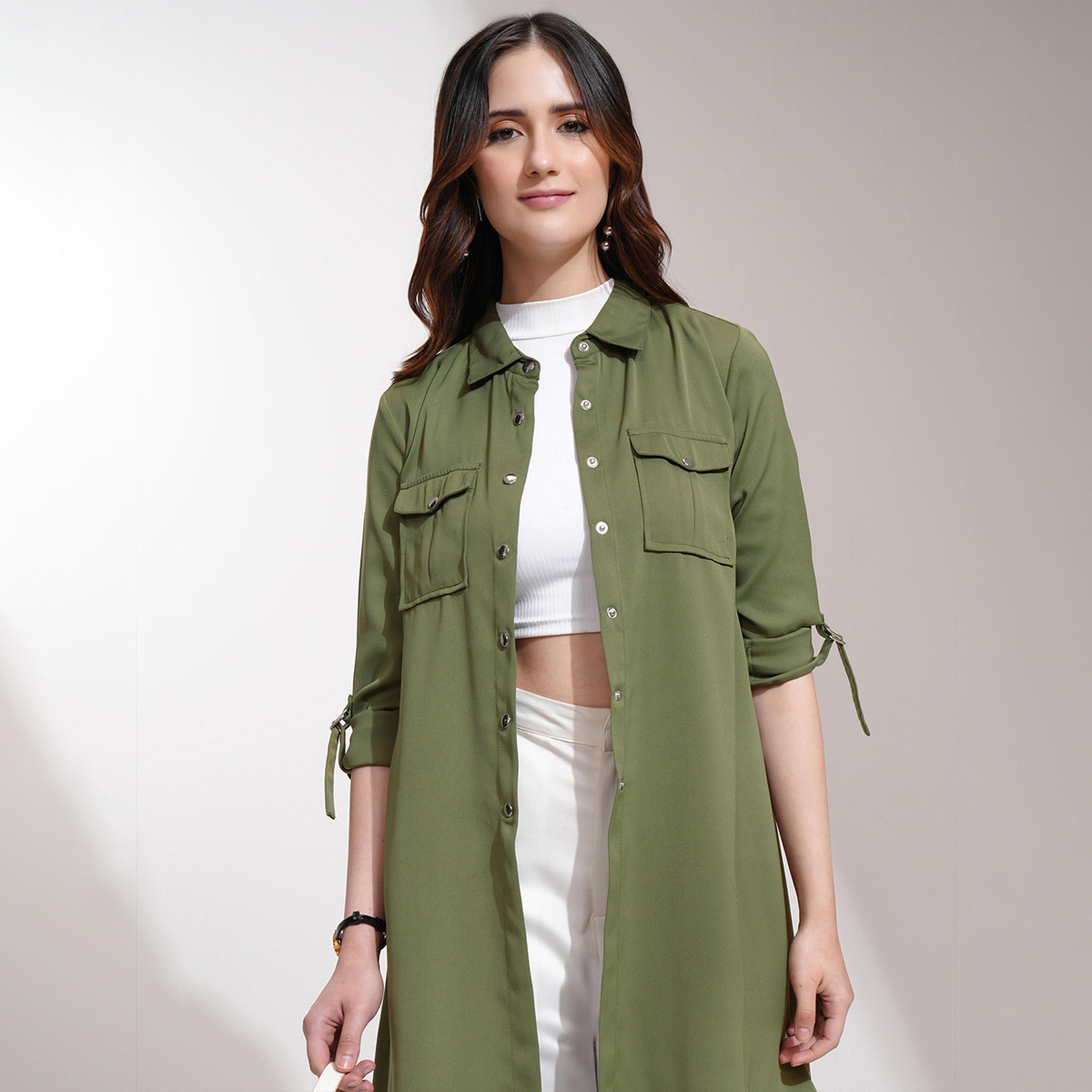 طوكيو توكيز - جاكيت سادة طويل بأزرار مع تفاصيل جيوب-women-clothing-shirtsandblouses-shirts-image-5