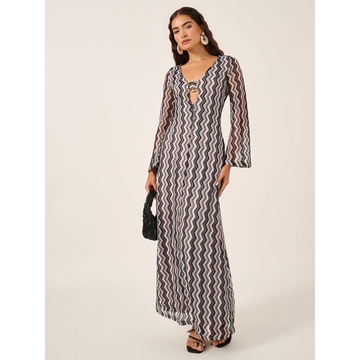 فستان طويل بنمط شيفرون وأكمام طويلة-women-clothing-dresses-image-1