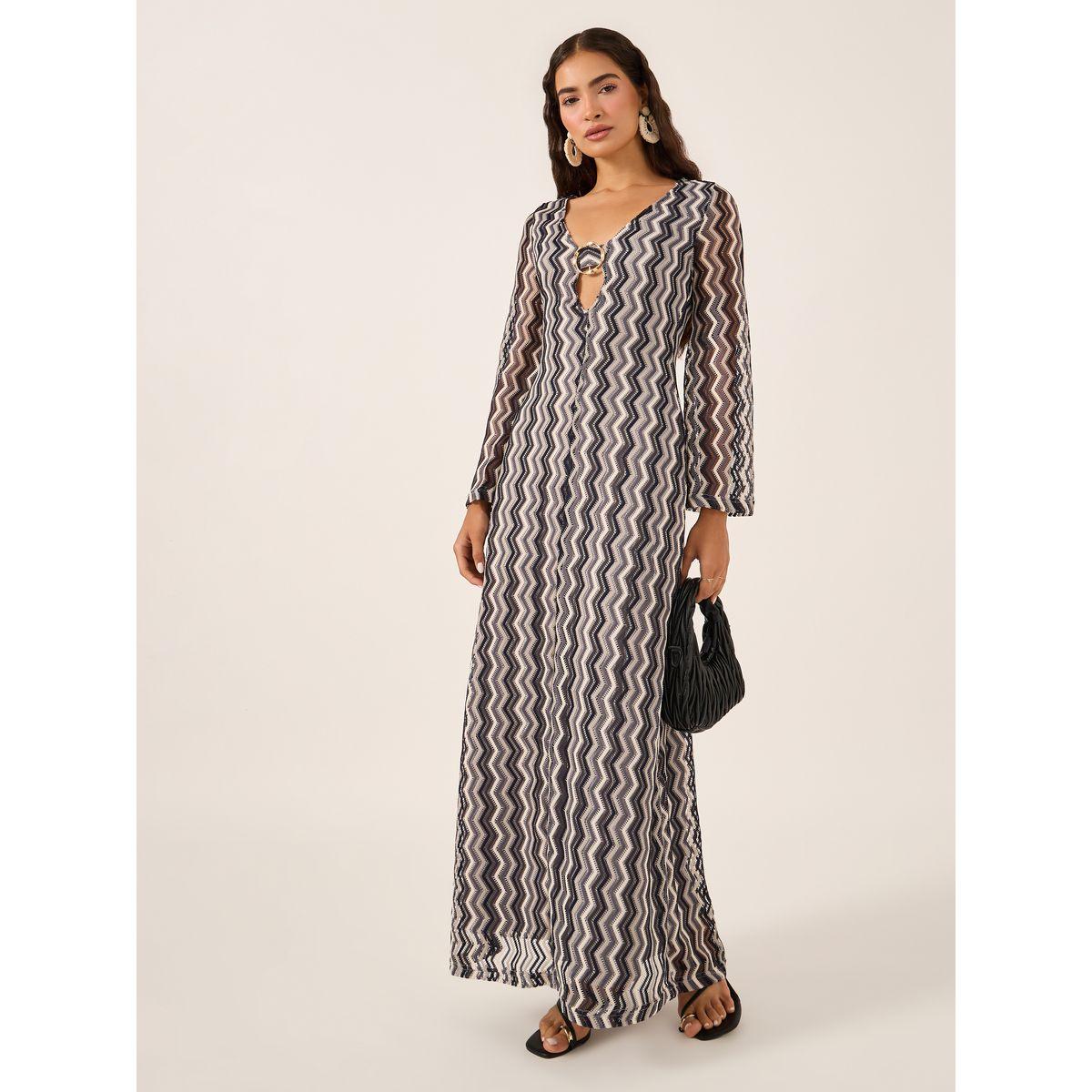 فستان طويل بنمط شيفرون وأكمام طويلة-women-clothing-dresses-image-2