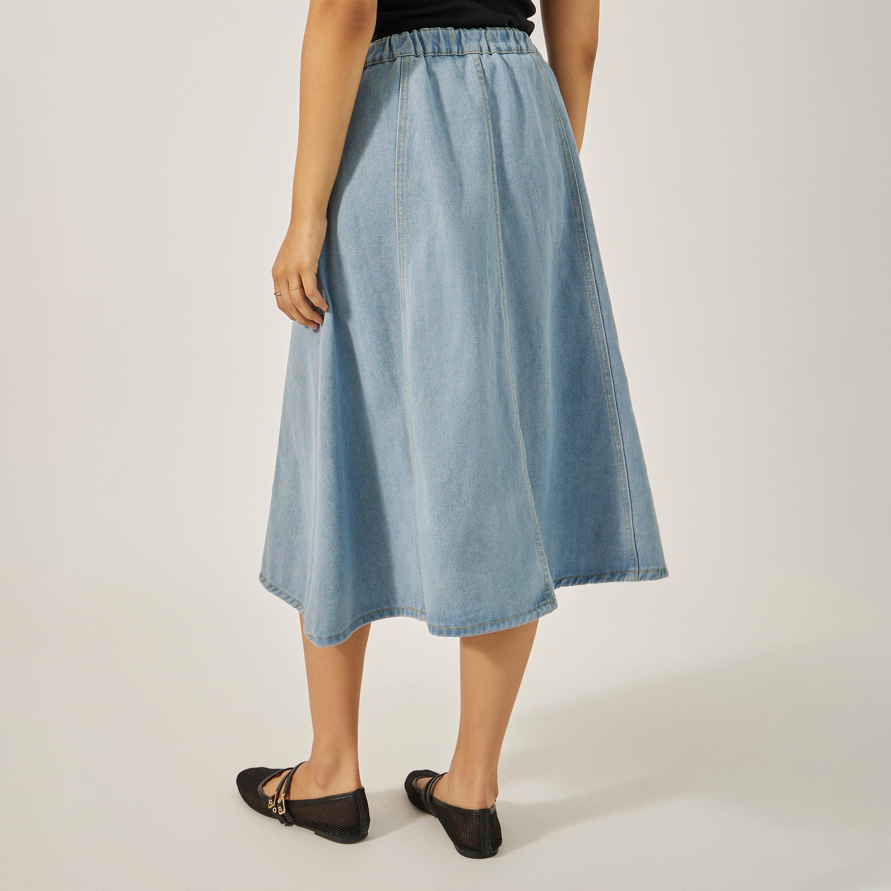ستايلي - تنورة جينز متوسطة الطول بقصة A-women-clothing-bottoms-skirts-image-4
